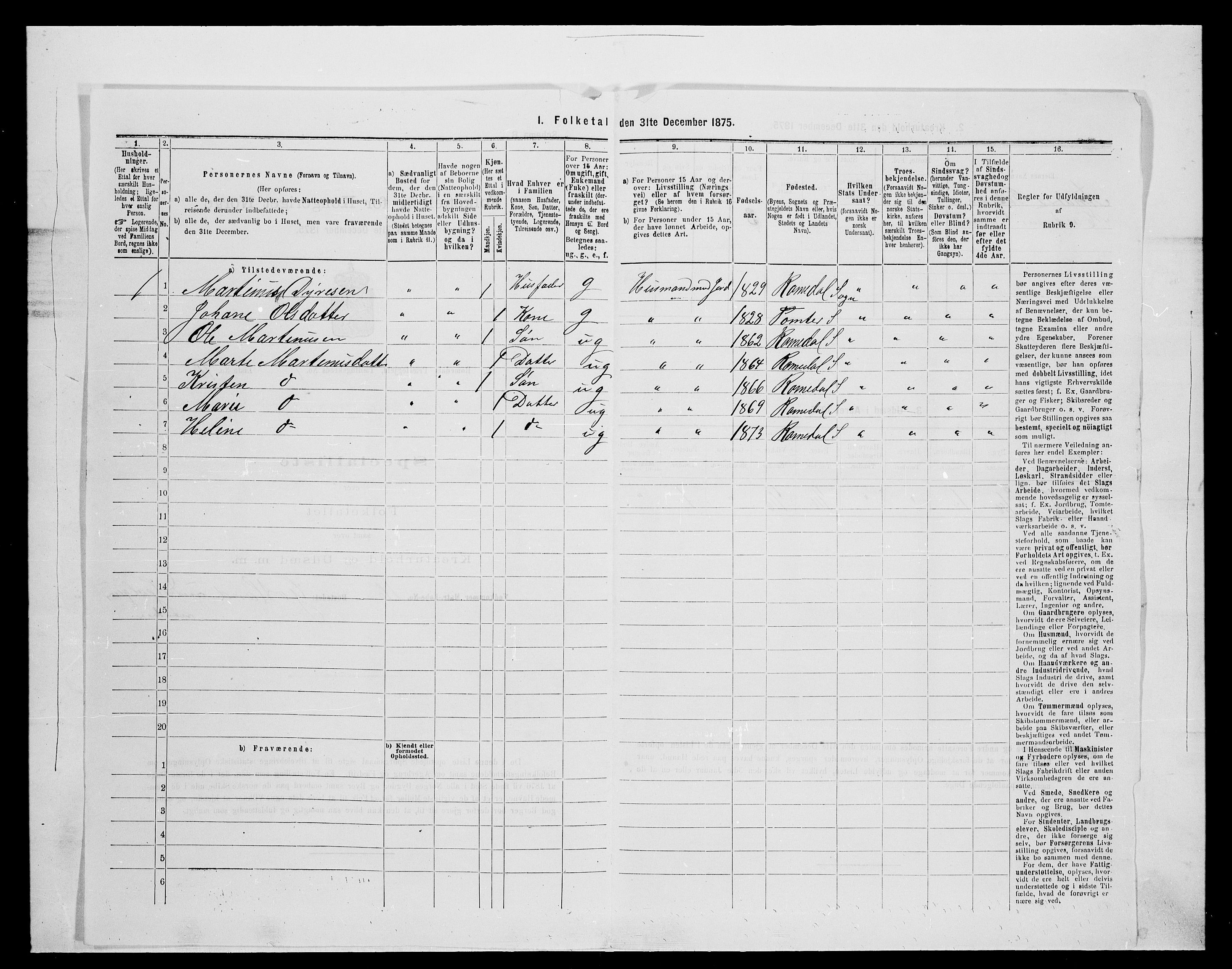 SAH, 1875 census for 0416P Romedal, 1875, p. 260