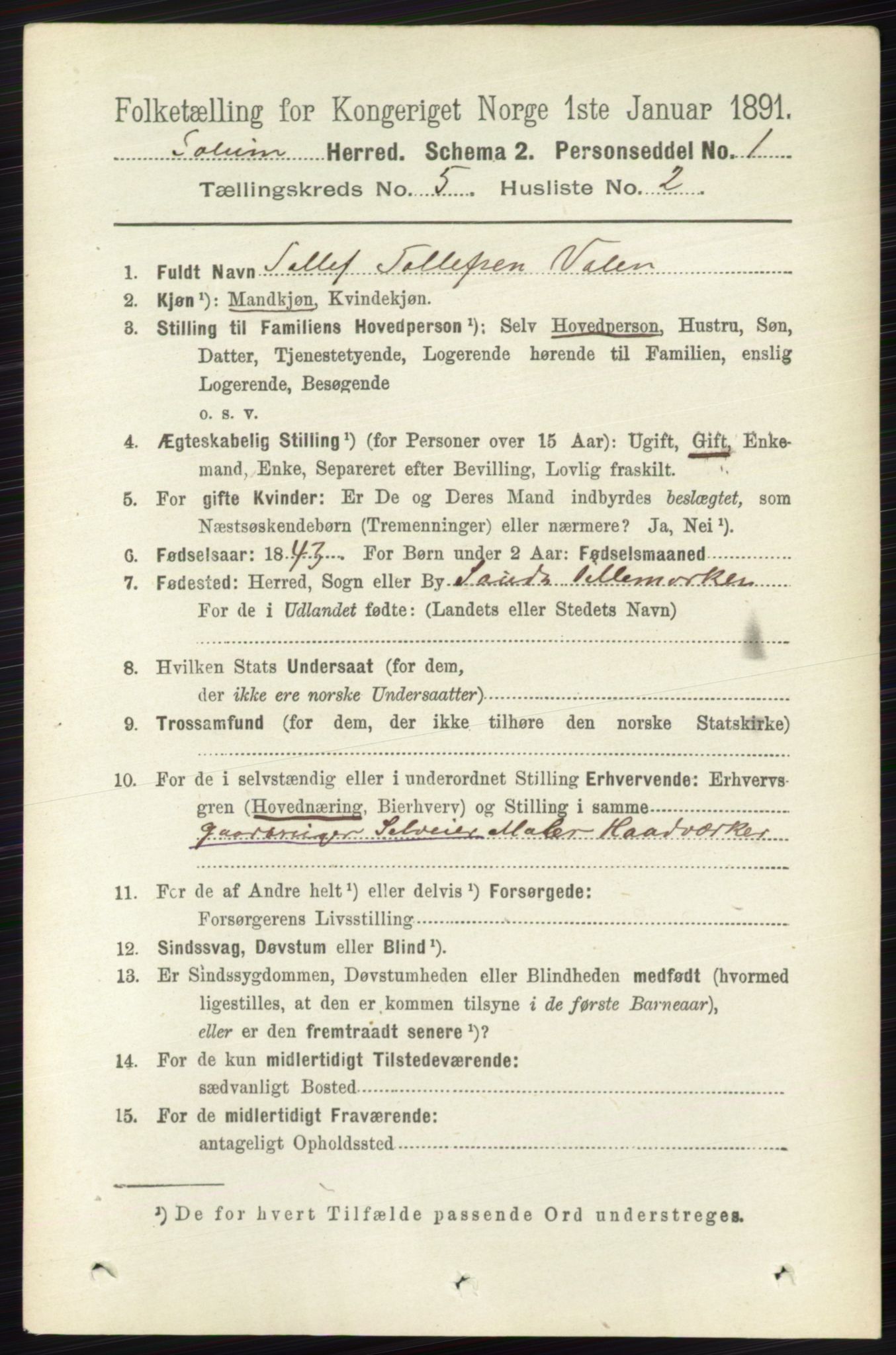 RA, 1891 census for 0818 Solum, 1891, p. 839