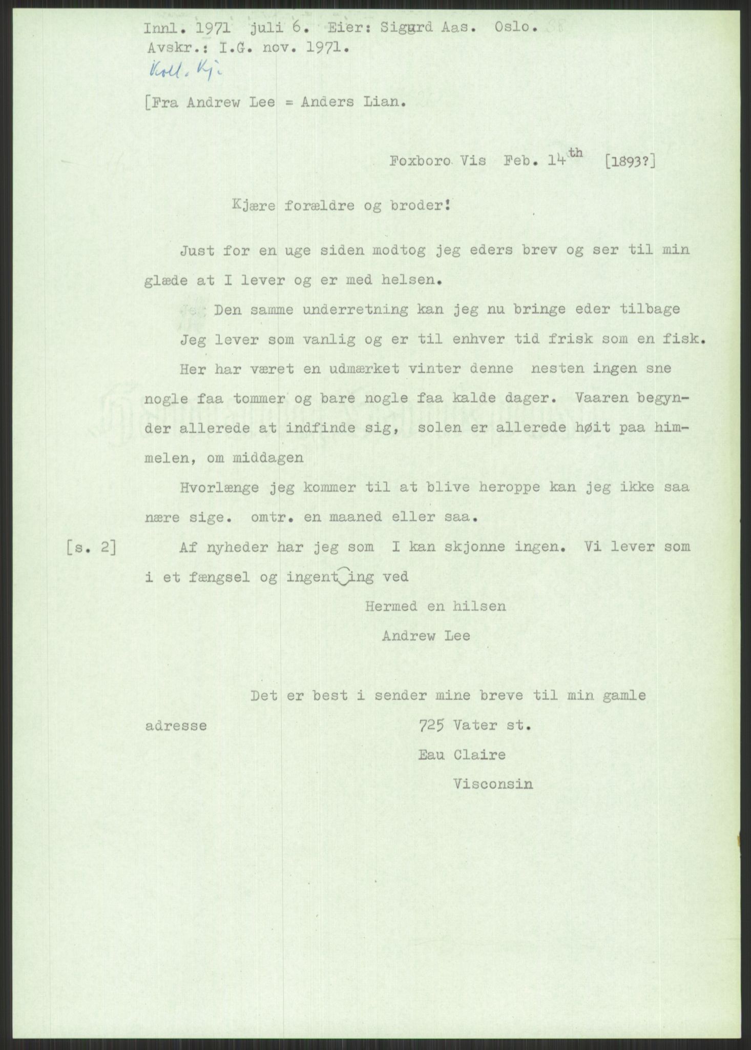 Samlinger til kildeutgivelse, Amerikabrevene, AV/RA-EA-4057/F/L0034: Innlån fra Nord-Trøndelag, 1838-1914, p. 465