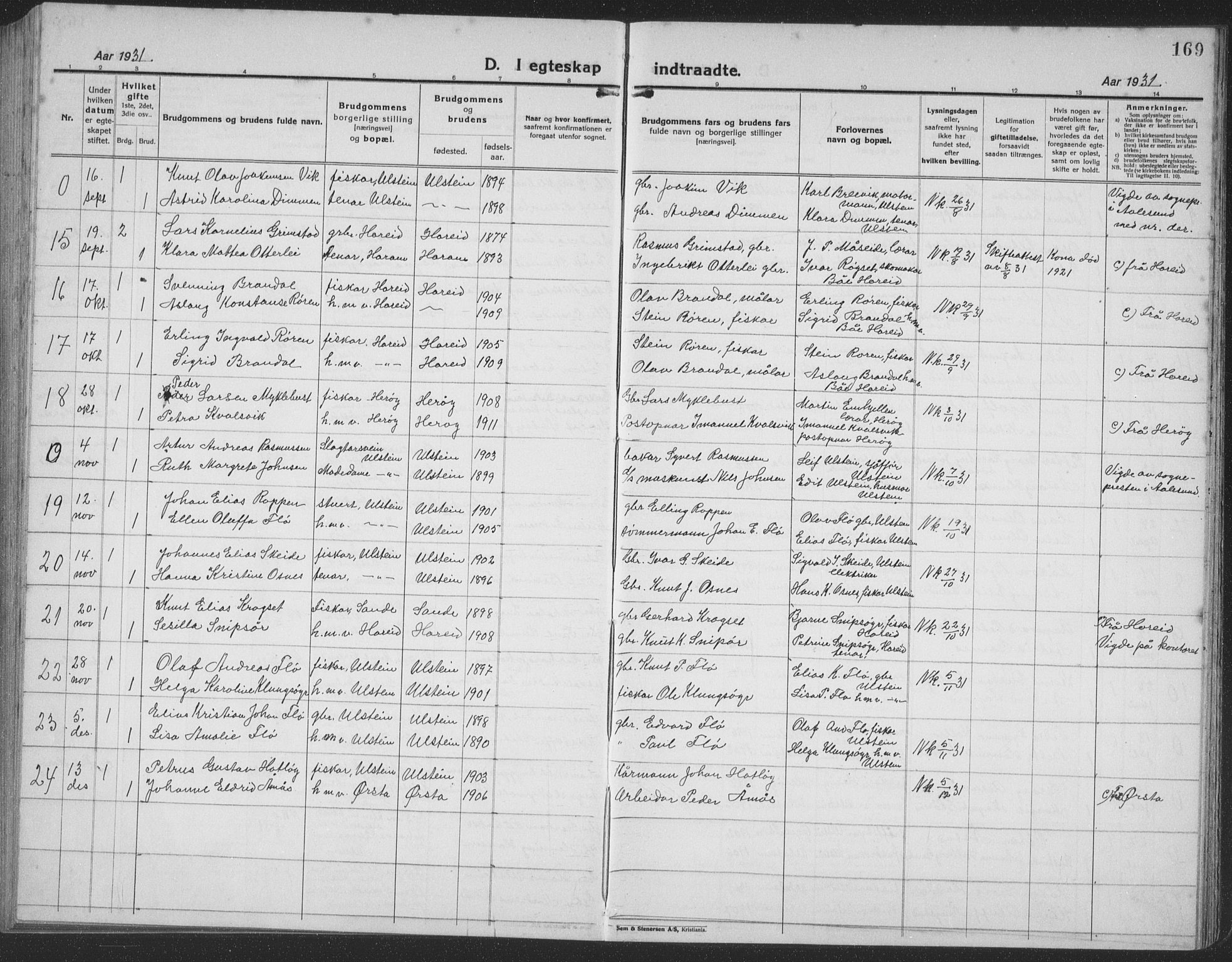 Ministerialprotokoller, klokkerbøker og fødselsregistre - Møre og Romsdal, SAT/A-1454/509/L0113: Parish register (copy) no. 509C03, 1923-1939, p. 169