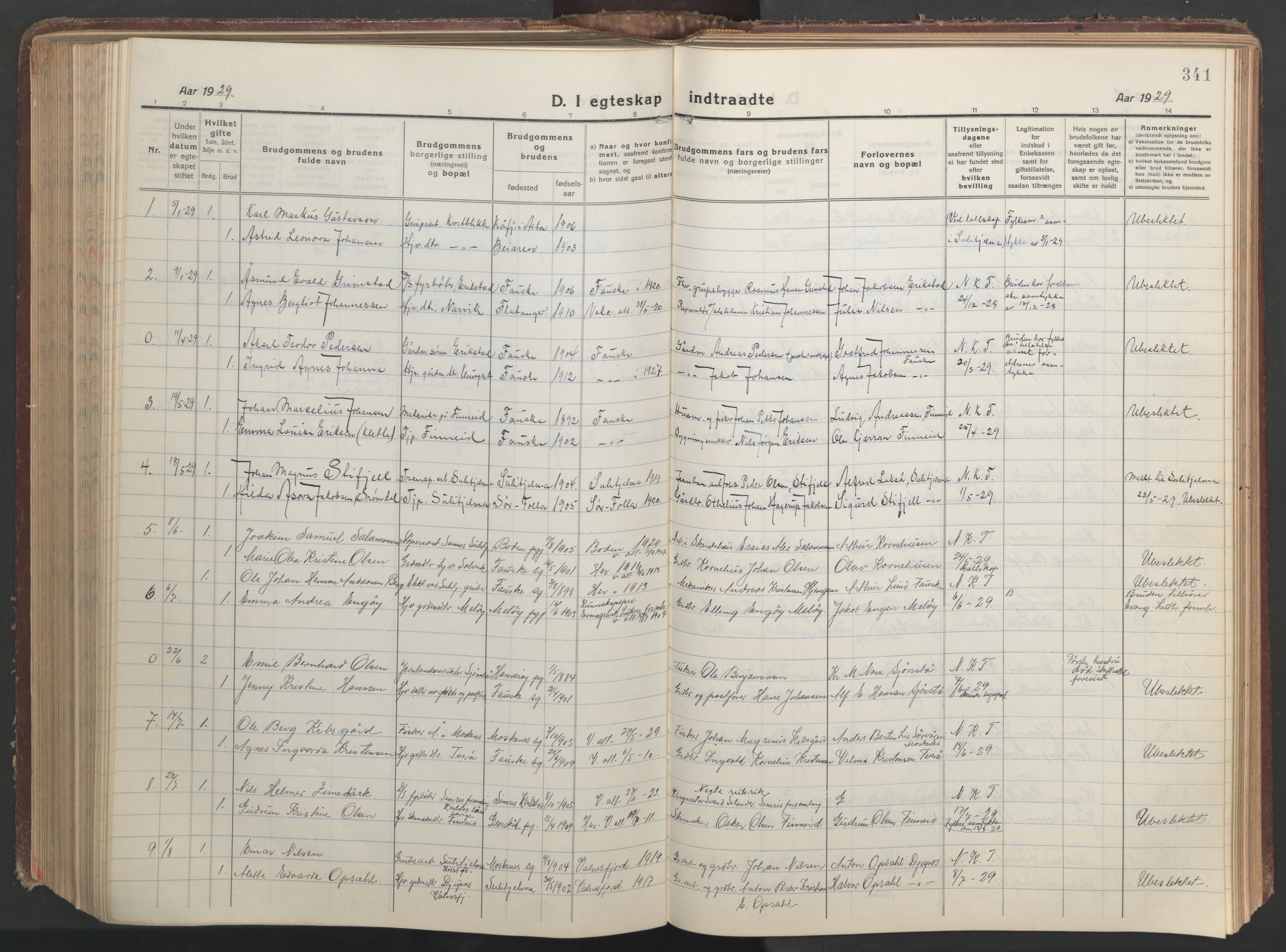 Ministerialprotokoller, klokkerbøker og fødselsregistre - Nordland, AV/SAT-A-1459/849/L0700: Parish register (copy) no. 849C01, 1919-1946, p. 341