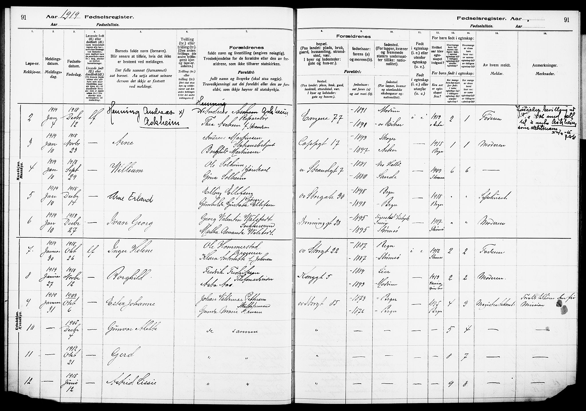 Bragernes kirkebøker, SAKO/A-6/J/Ja/L0001: Birth register no. 1, 1916-1922, p. 91