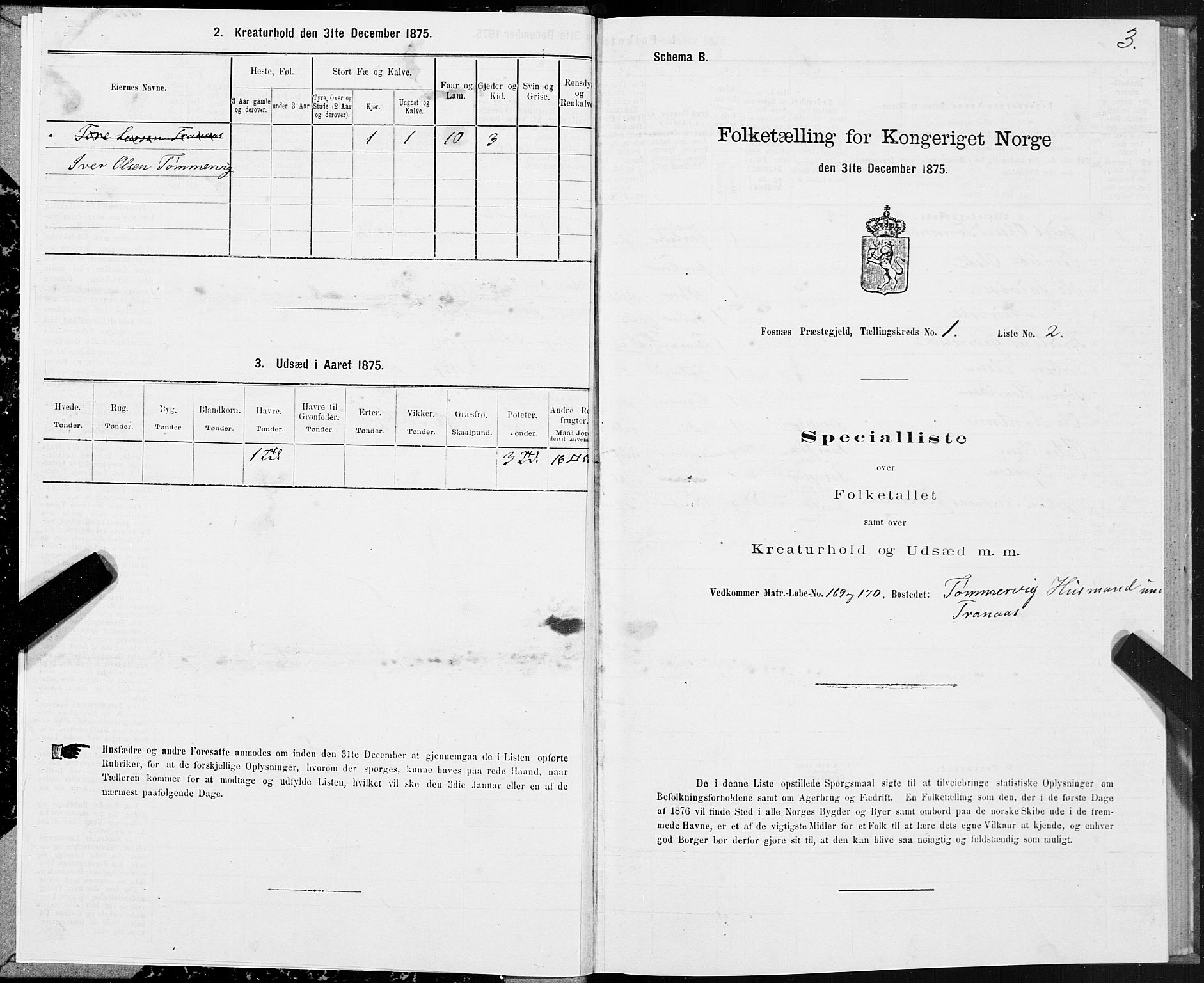 SAT, 1875 census for 1748P Fosnes, 1875, p. 1003