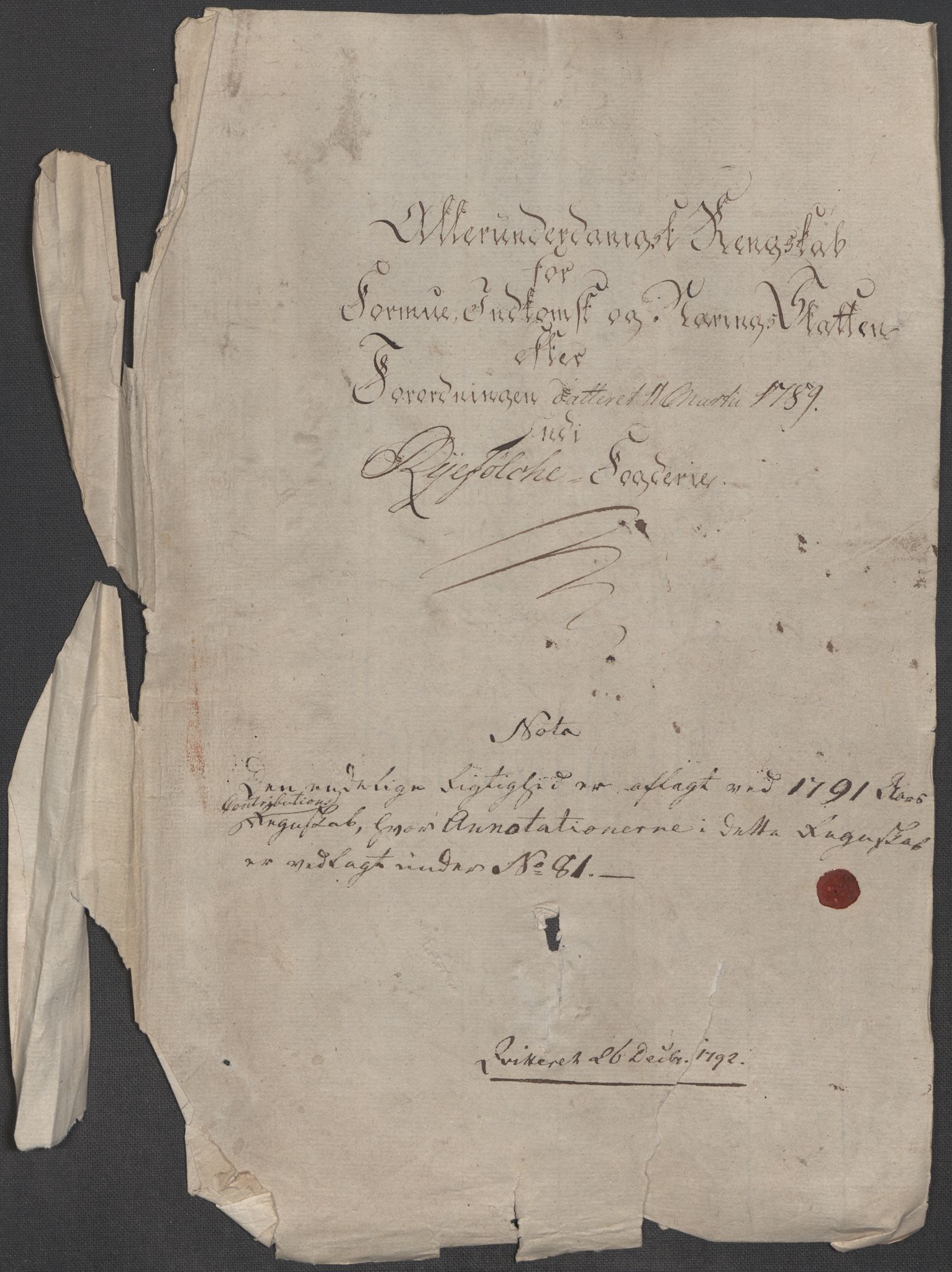 Rentekammeret inntil 1814, Reviderte regnskaper, Mindre regnskaper, AV/RA-EA-4068/Rf/Rfe/L0039: Rosendal baroni, Ryfylke fogderi, 1789, p. 154