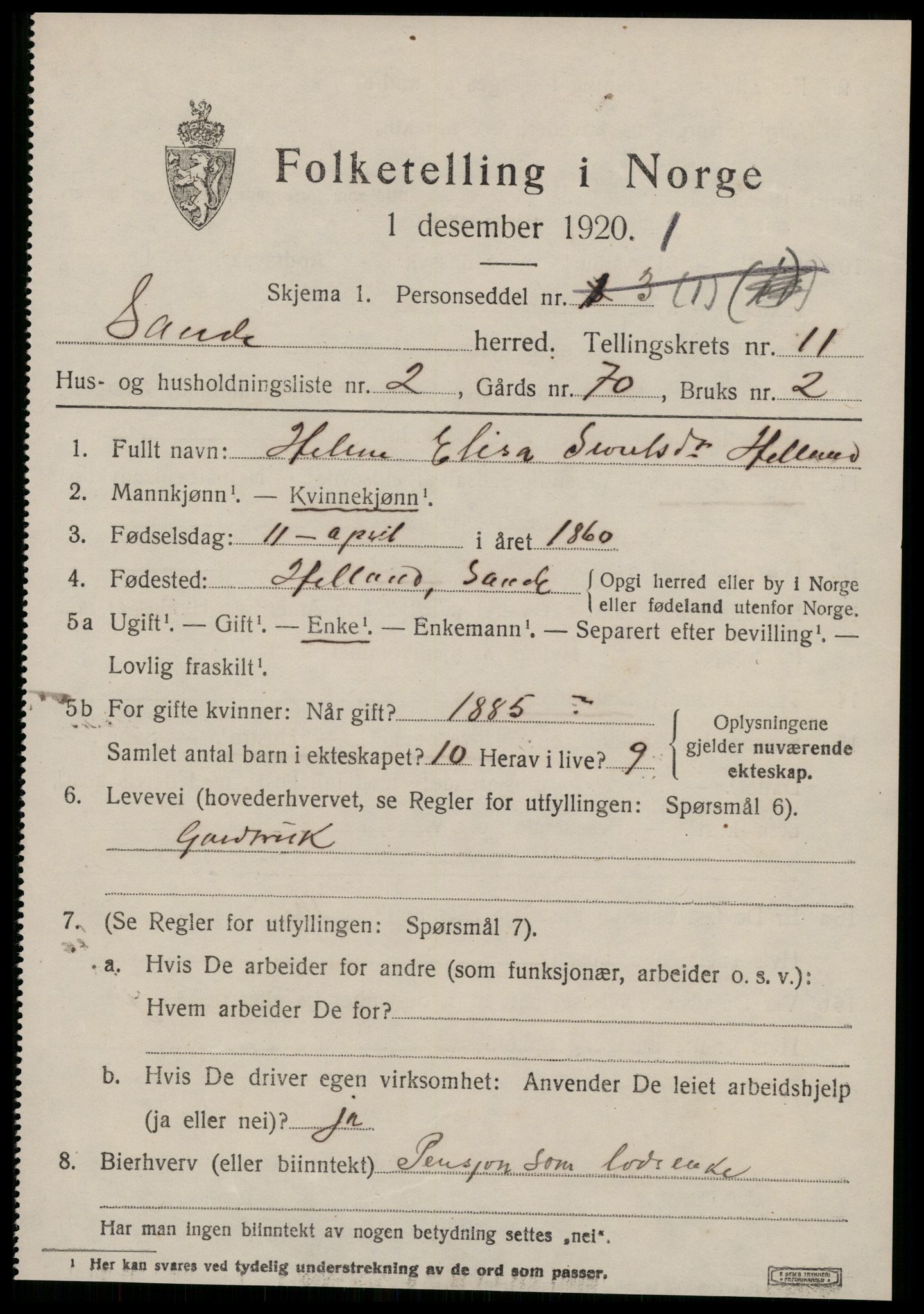 SAT, 1920 census for Sande (MR), 1920, p. 5734