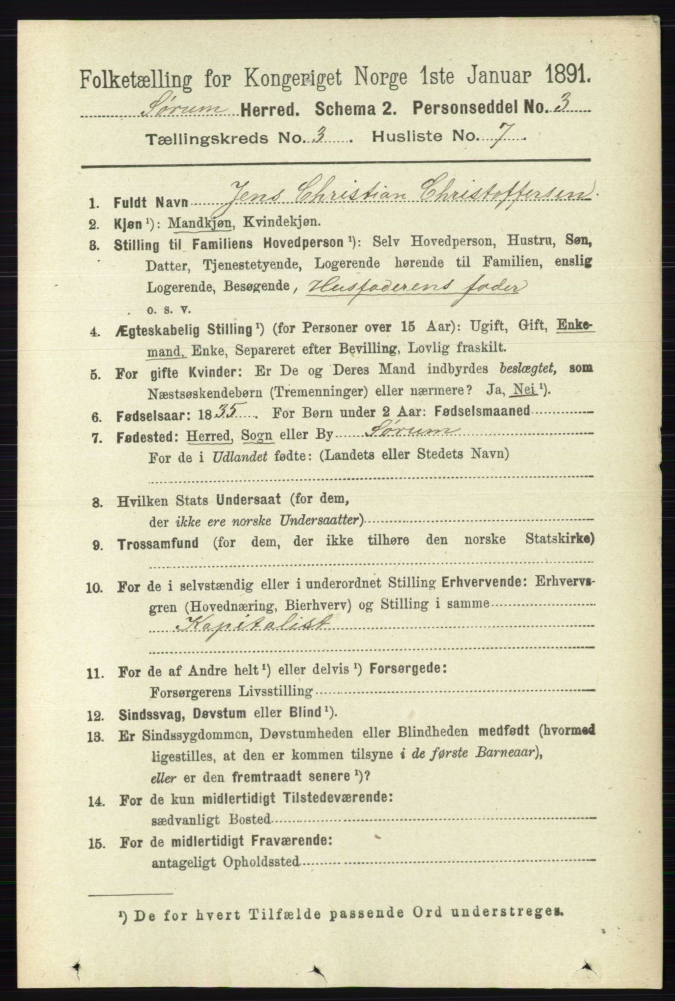 RA, 1891 census for 0226 Sørum, 1891, p. 1329