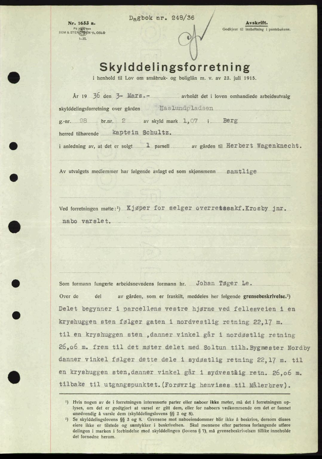 Idd og Marker sorenskriveri, AV/SAO-A-10283/G/Gb/Gbb/L0001: Mortgage book no. A1, 1936-1937, Diary no: : 248/1936