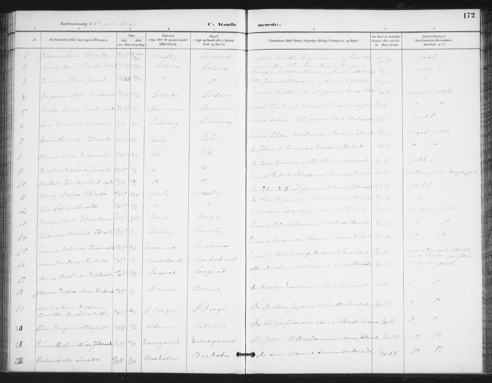 Ministerialprotokoller, klokkerbøker og fødselsregistre - Nordland, AV/SAT-A-1459/847/L0682: Parish register (copy) no. 847C10, 1889-1907, p. 172