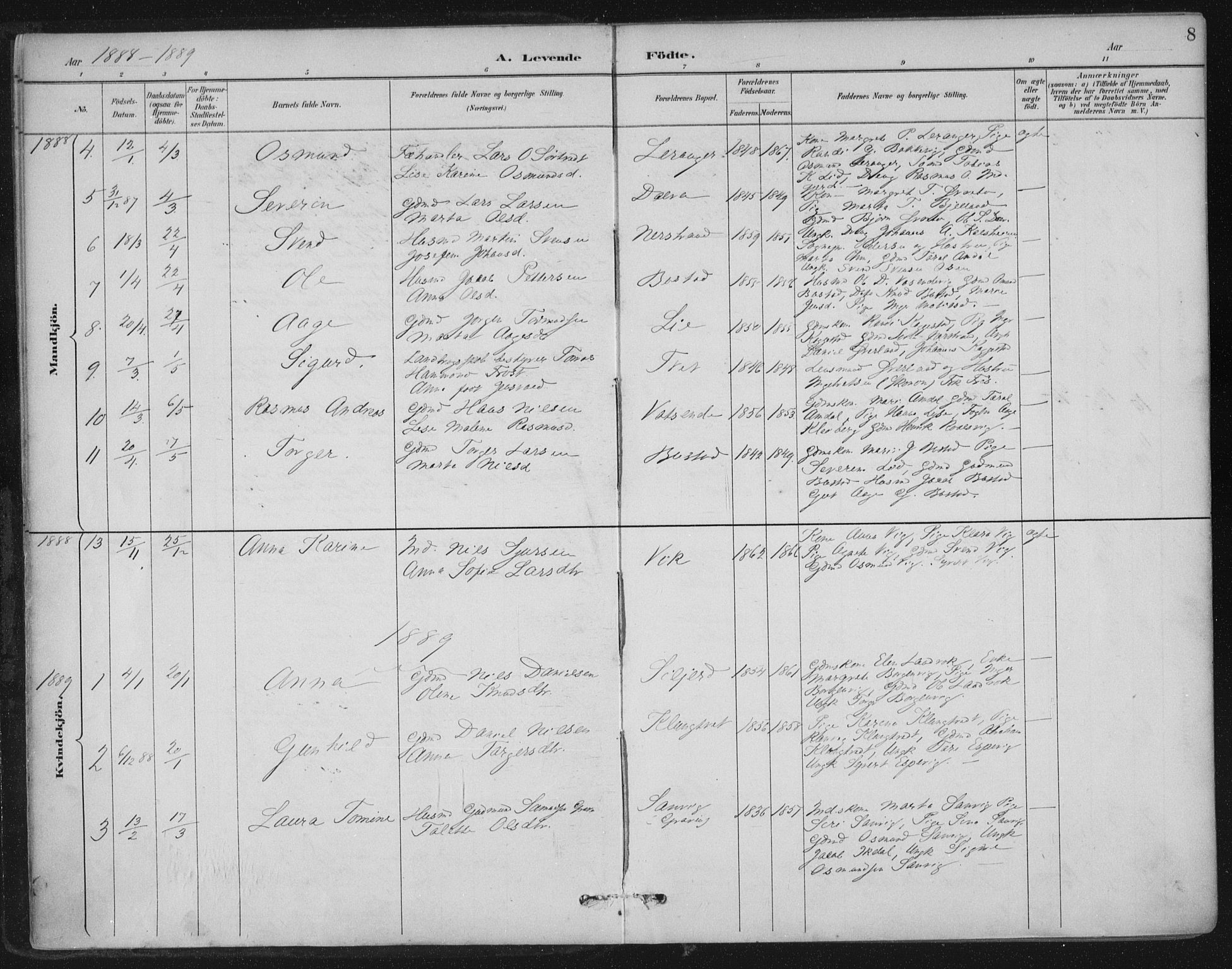 Nedstrand sokneprestkontor, SAST/A-101841/01/IV: Parish register (official) no. A 12, 1887-1915, p. 8