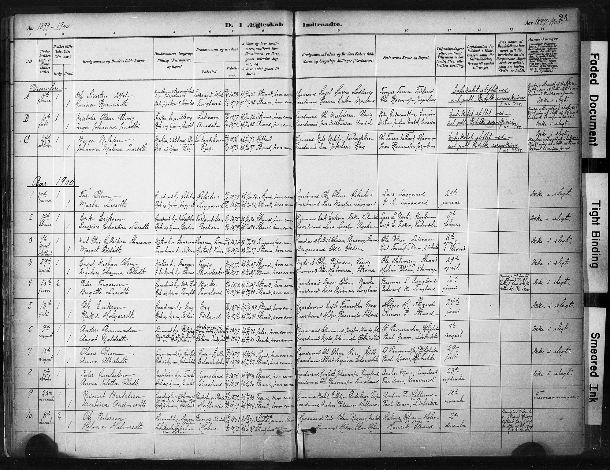 Strand sokneprestkontor, AV/SAST-A-101828/H/Ha/Haa/L0010: Parish register (official) no. A 10, 1882-1929, p. 24