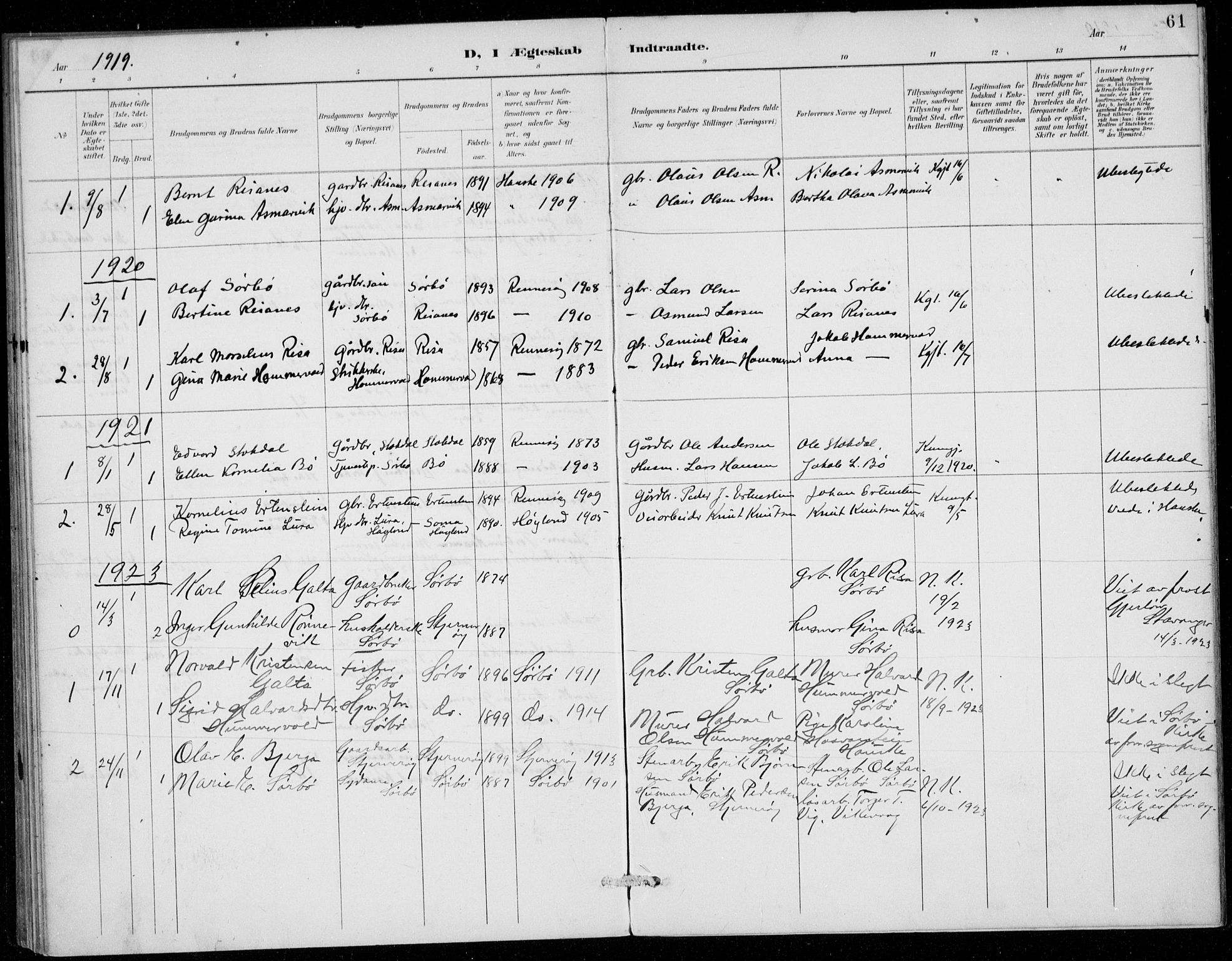 Rennesøy sokneprestkontor, SAST/A -101827/H/Ha/Haa/L0016: Parish register (official) no. A 16, 1891-1924, p. 61