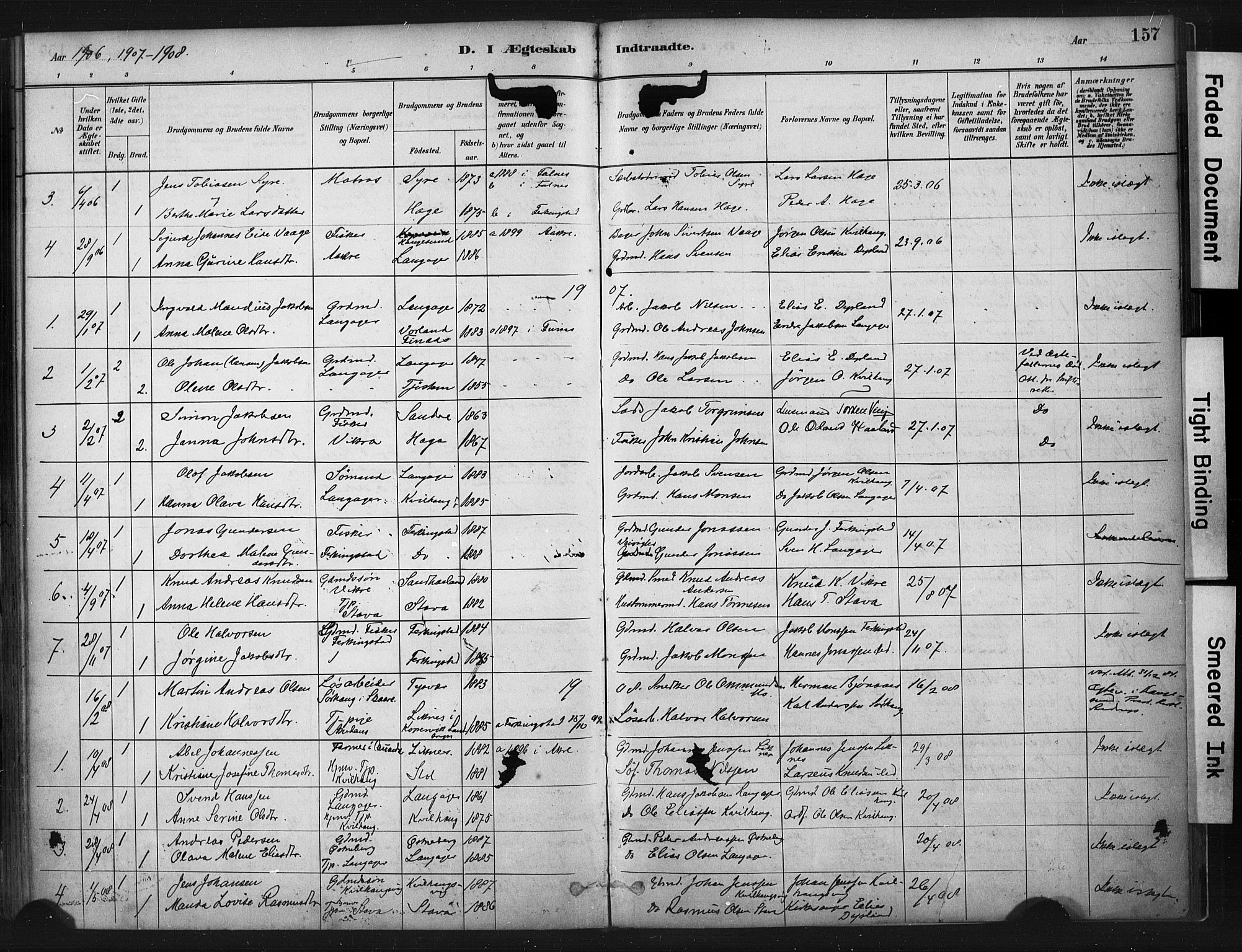 Skudenes sokneprestkontor, SAST/A -101849/H/Ha/Haa/L0010: Parish register (official) no. A 7, 1882-1912, p. 157