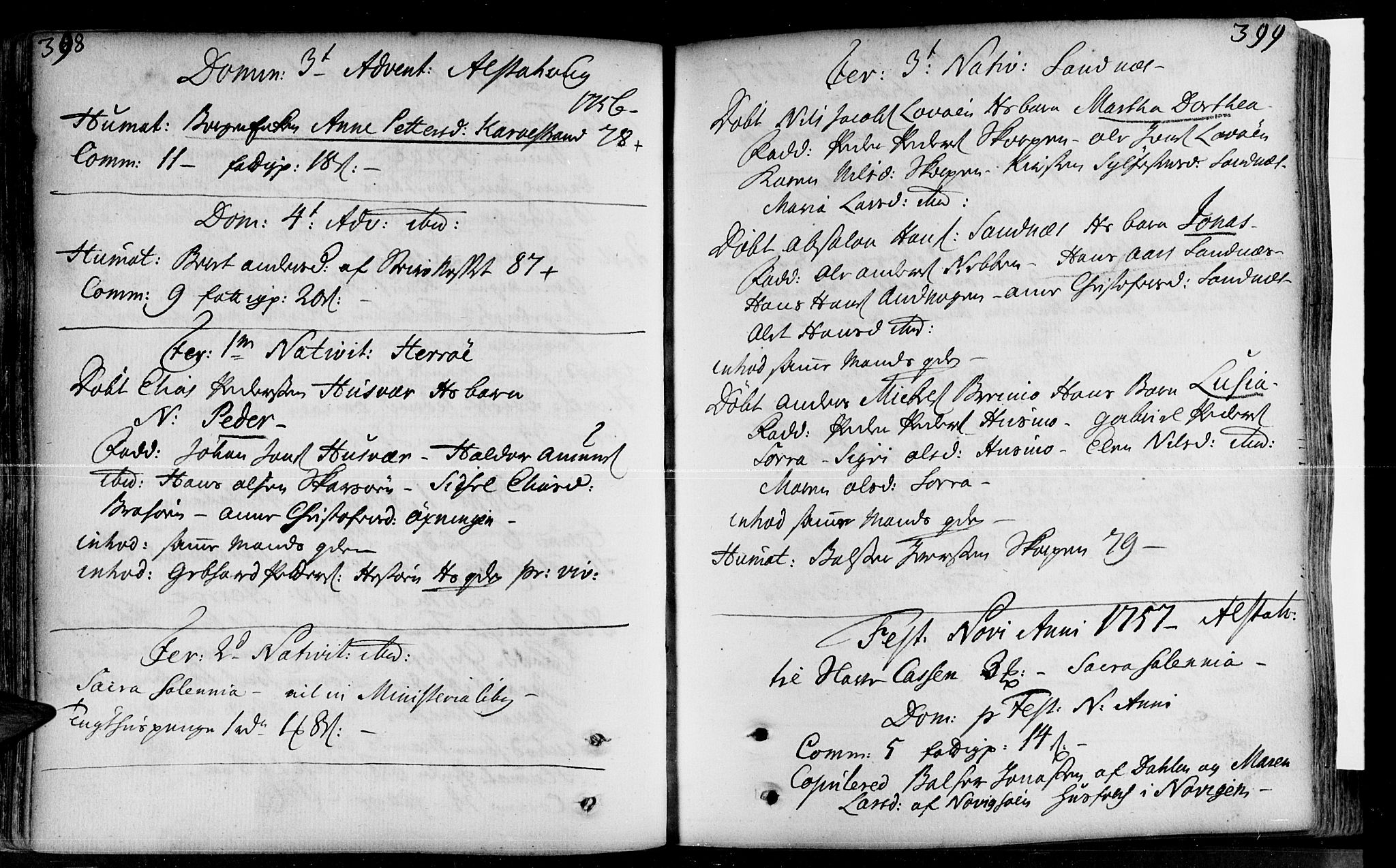 Ministerialprotokoller, klokkerbøker og fødselsregistre - Nordland, AV/SAT-A-1459/830/L0435: Parish register (official) no. 830A04, 1737-1768, p. 398-399