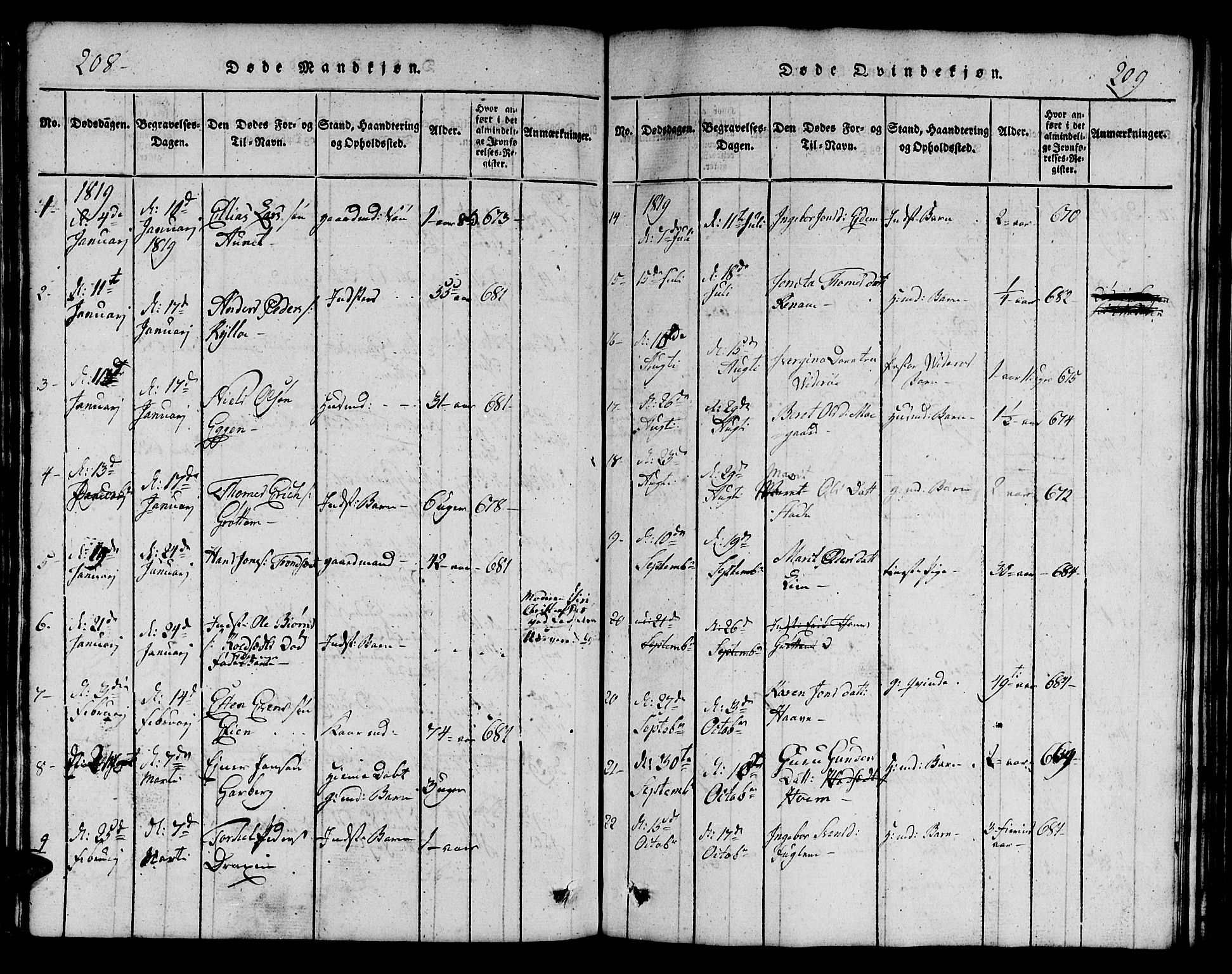 Ministerialprotokoller, klokkerbøker og fødselsregistre - Sør-Trøndelag, SAT/A-1456/695/L1152: Parish register (copy) no. 695C03, 1816-1831, p. 208-209