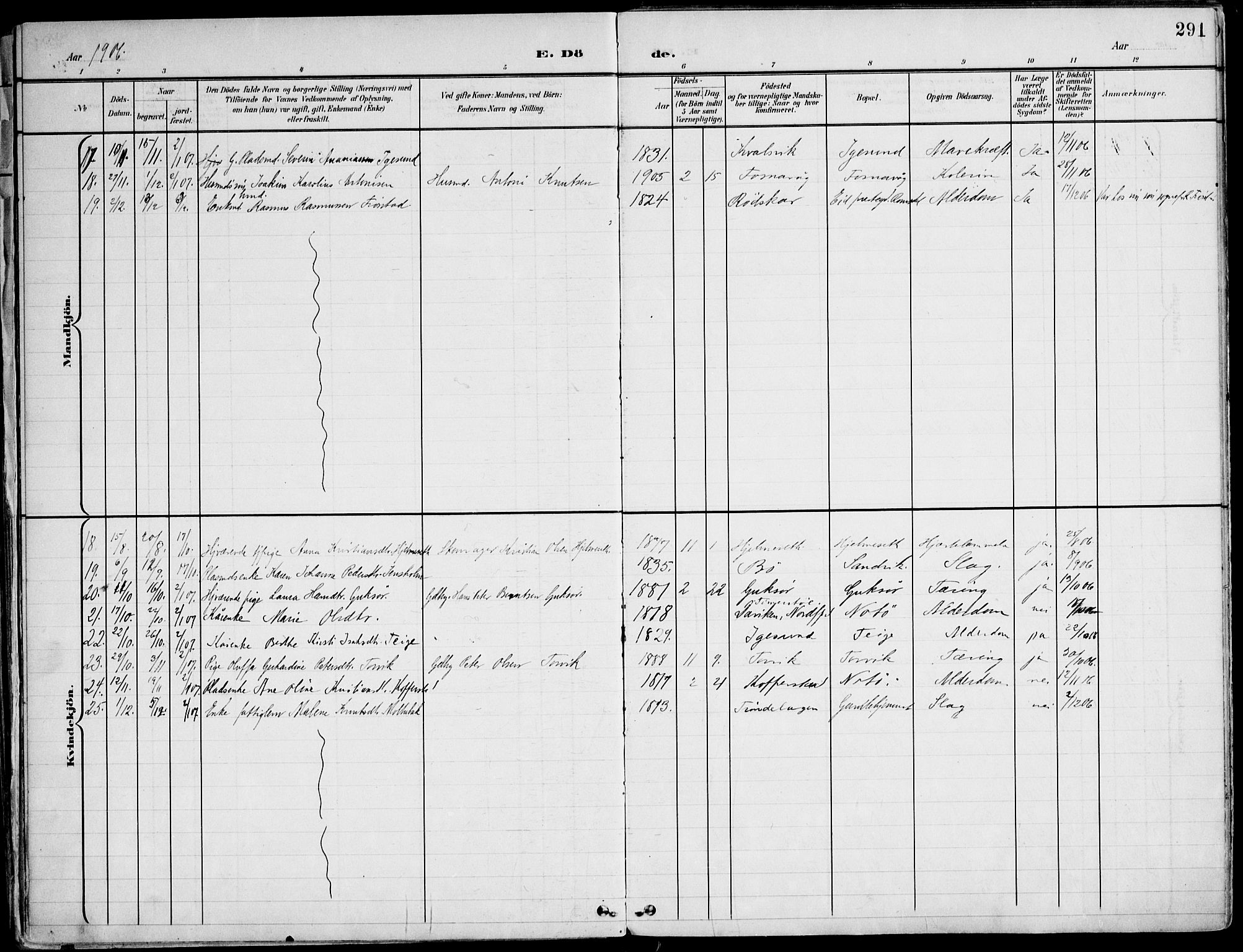 Ministerialprotokoller, klokkerbøker og fødselsregistre - Møre og Romsdal, SAT/A-1454/507/L0075: Parish register (official) no. 507A10, 1901-1920, p. 291