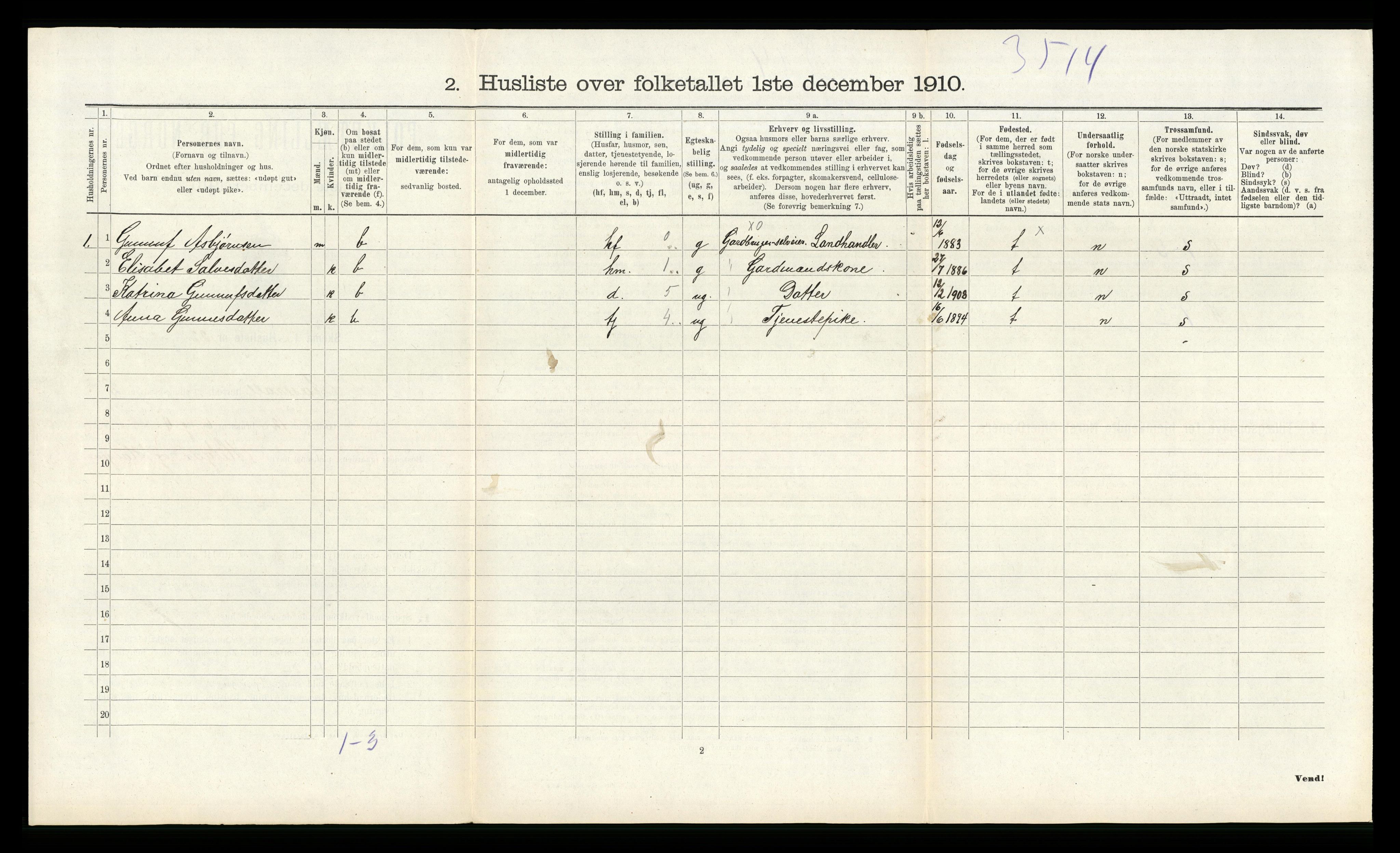 RA, 1910 census for Åseral, 1910, p. 118