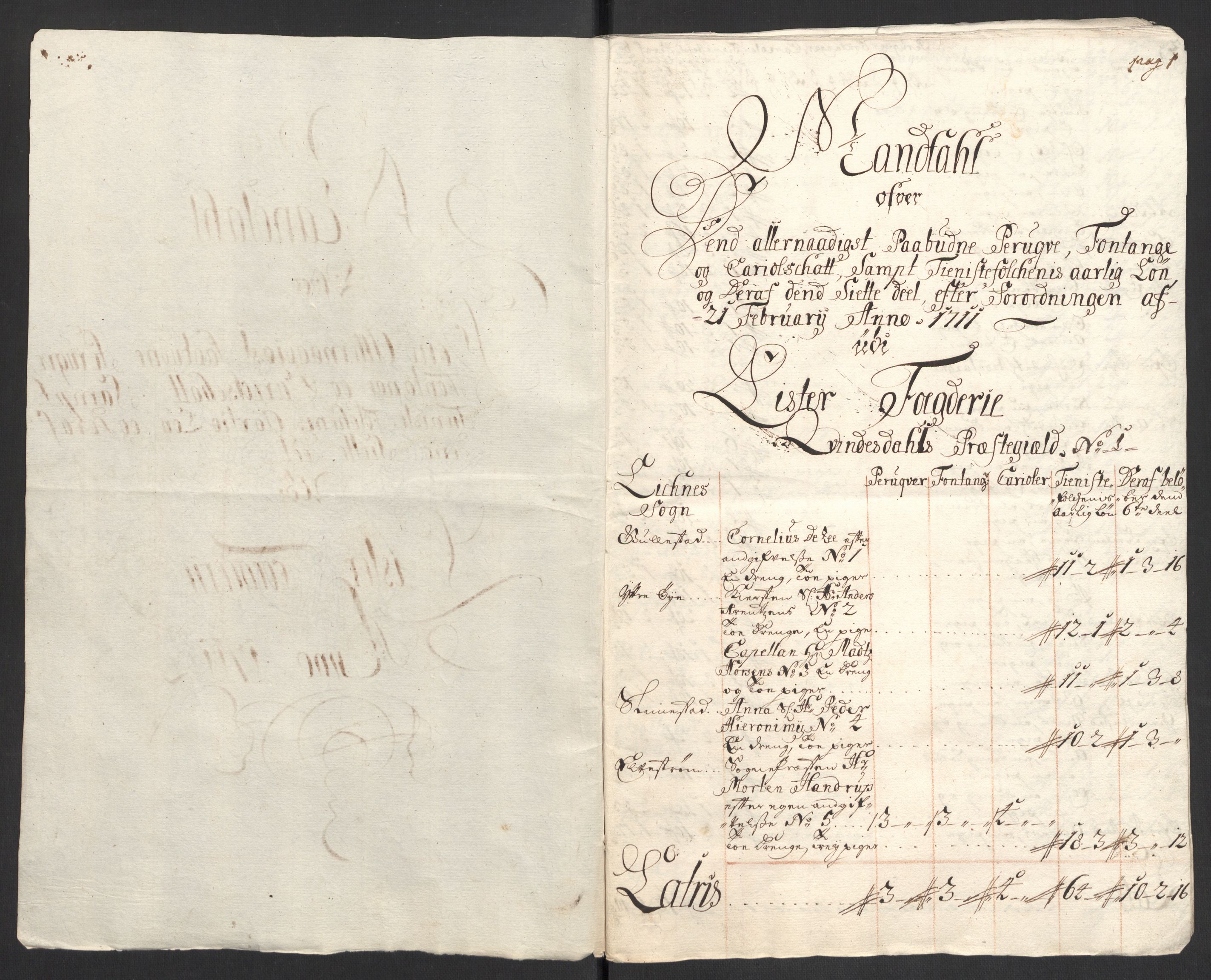 Rentekammeret inntil 1814, Reviderte regnskaper, Fogderegnskap, RA/EA-4092/R43/L2554: Fogderegnskap Lista og Mandal, 1711, p. 334