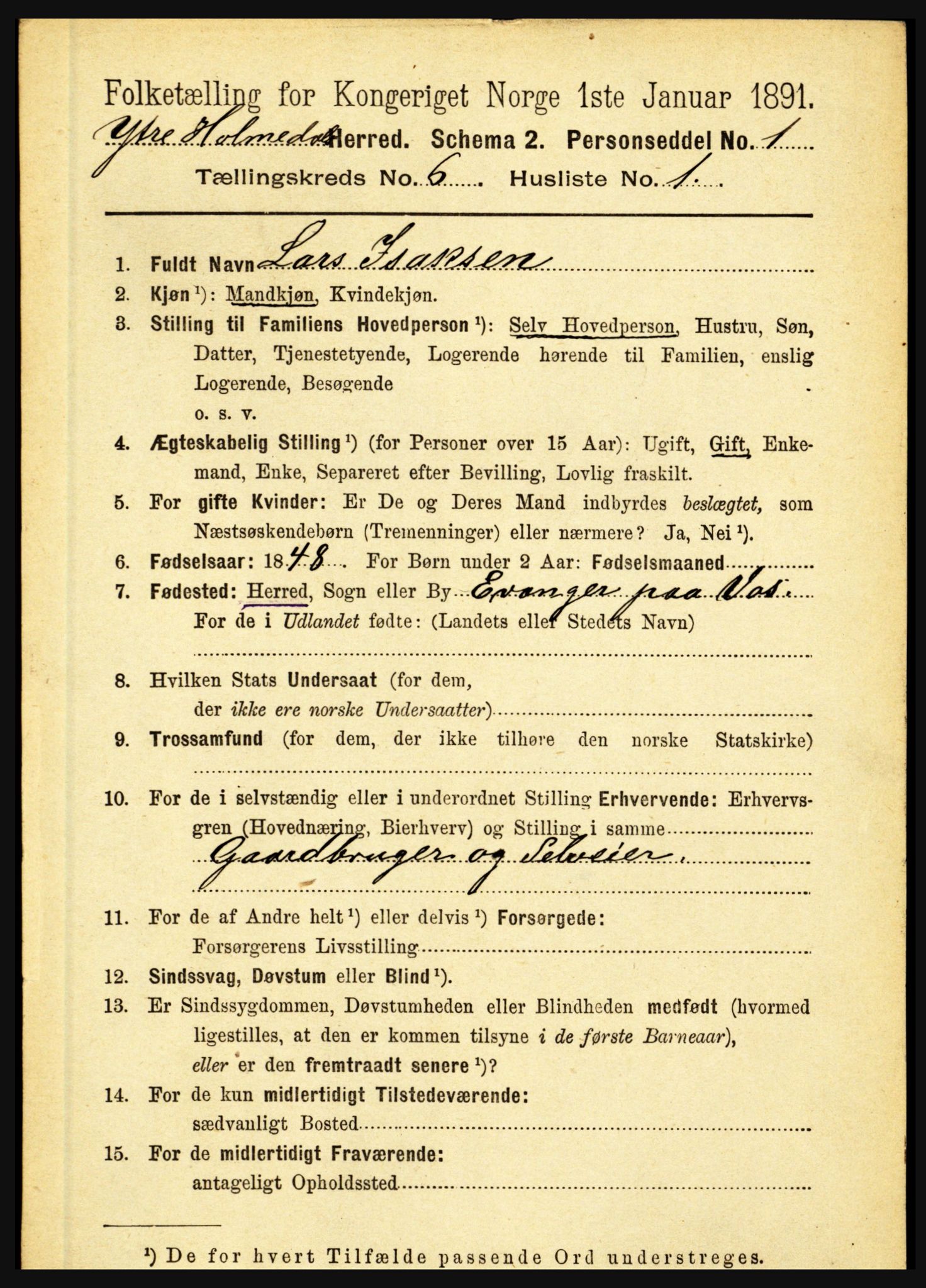 RA, 1891 census for 1429 Ytre Holmedal, 1891, p. 1332