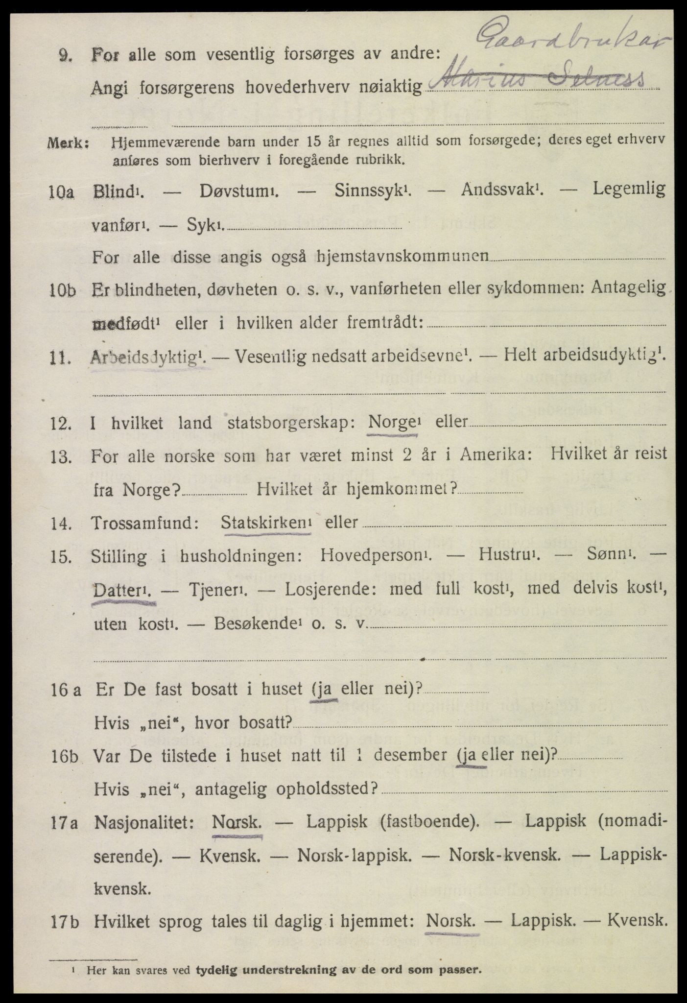 SAT, 1920 census for Verdal, 1920, p. 12140