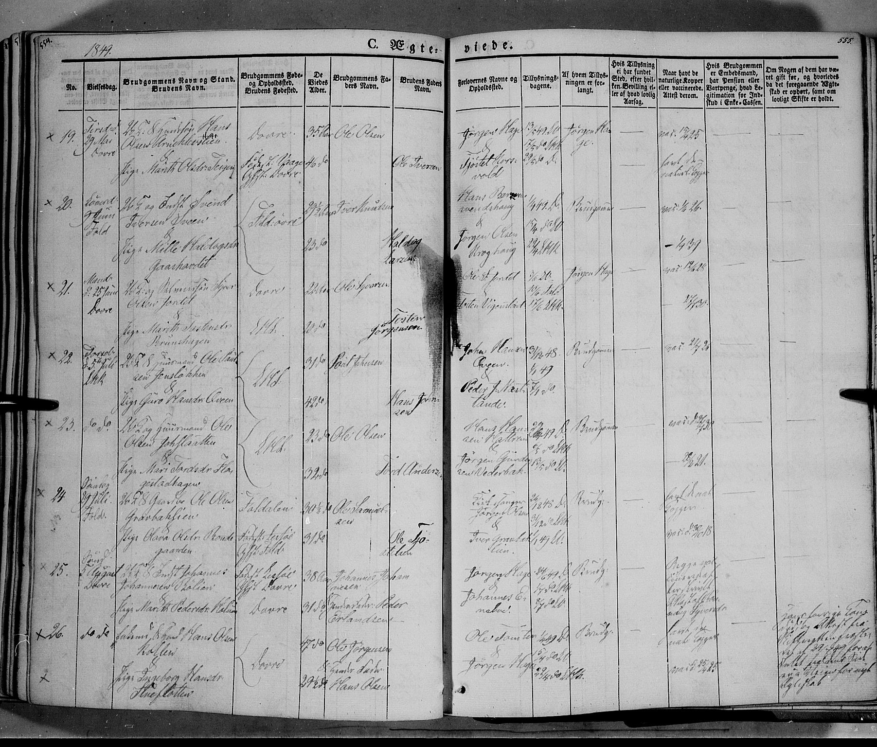 Lesja prestekontor, AV/SAH-PREST-068/H/Ha/Haa/L0006: Parish register (official) no. 6A, 1843-1854, p. 554-555