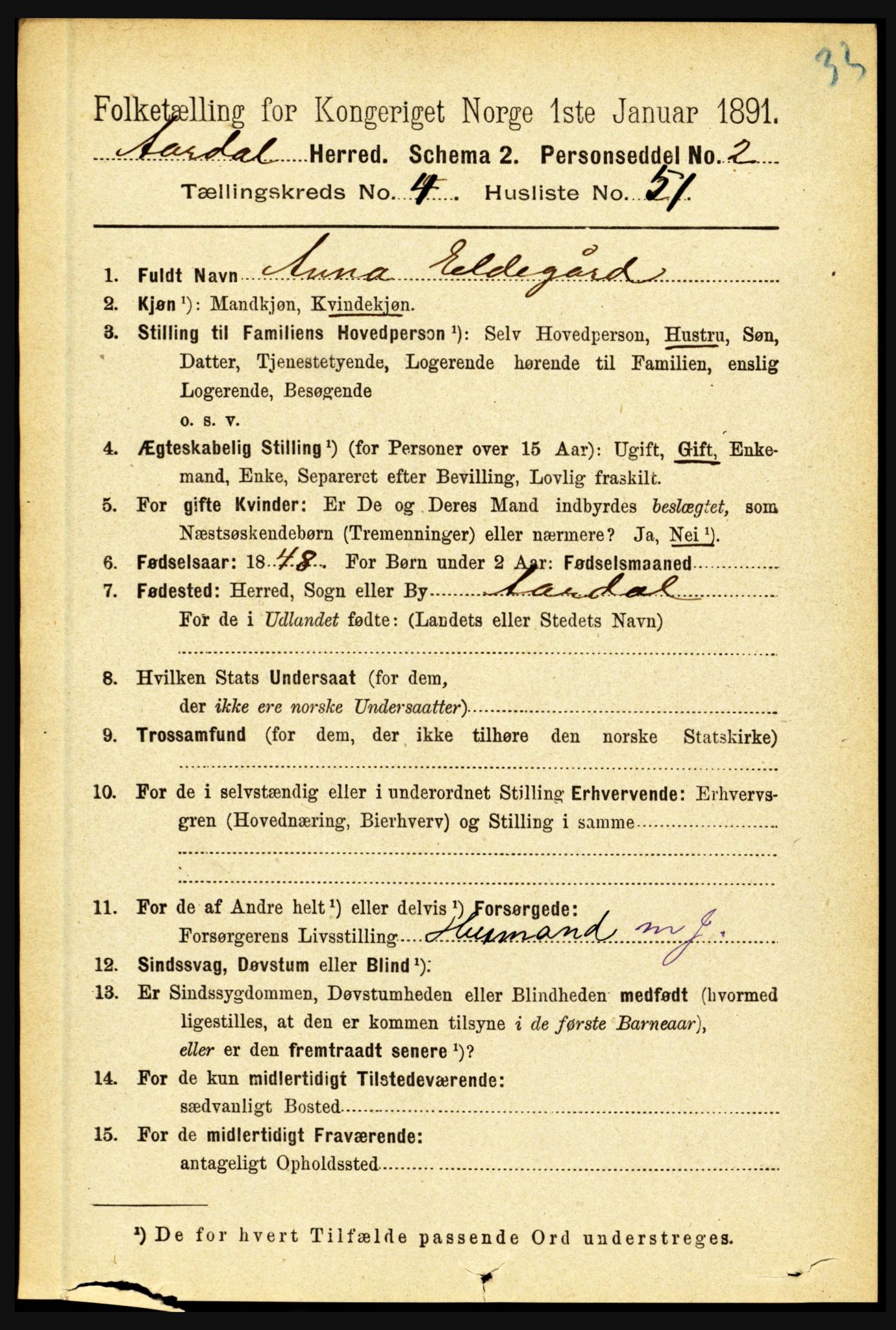 RA, 1891 census for 1424 Årdal, 1891, p. 969