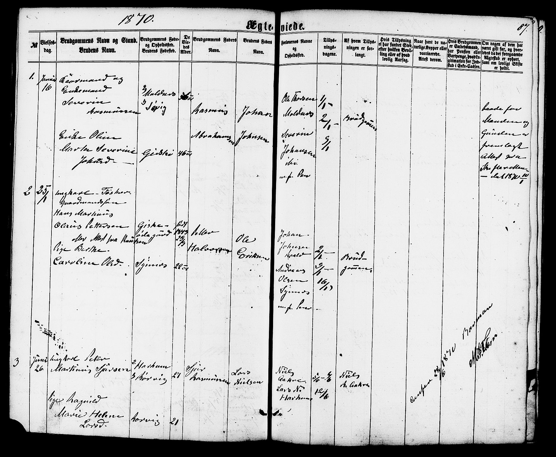 Ministerialprotokoller, klokkerbøker og fødselsregistre - Møre og Romsdal, SAT/A-1454/537/L0518: Parish register (official) no. 537A02, 1862-1876, p. 87