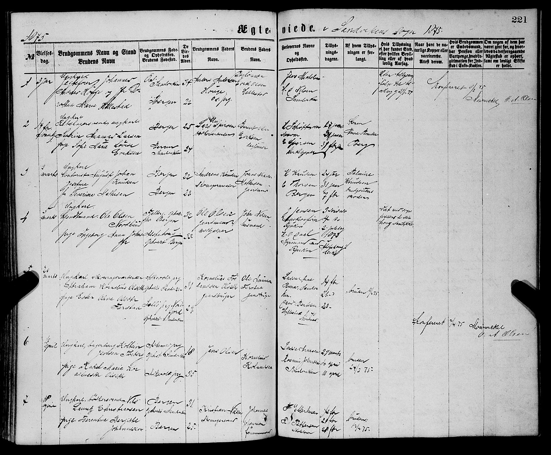 Sandviken Sokneprestembete, SAB/A-77601/H/Ha/L0001: Parish register (official) no. A 1, 1867-1877, p. 221