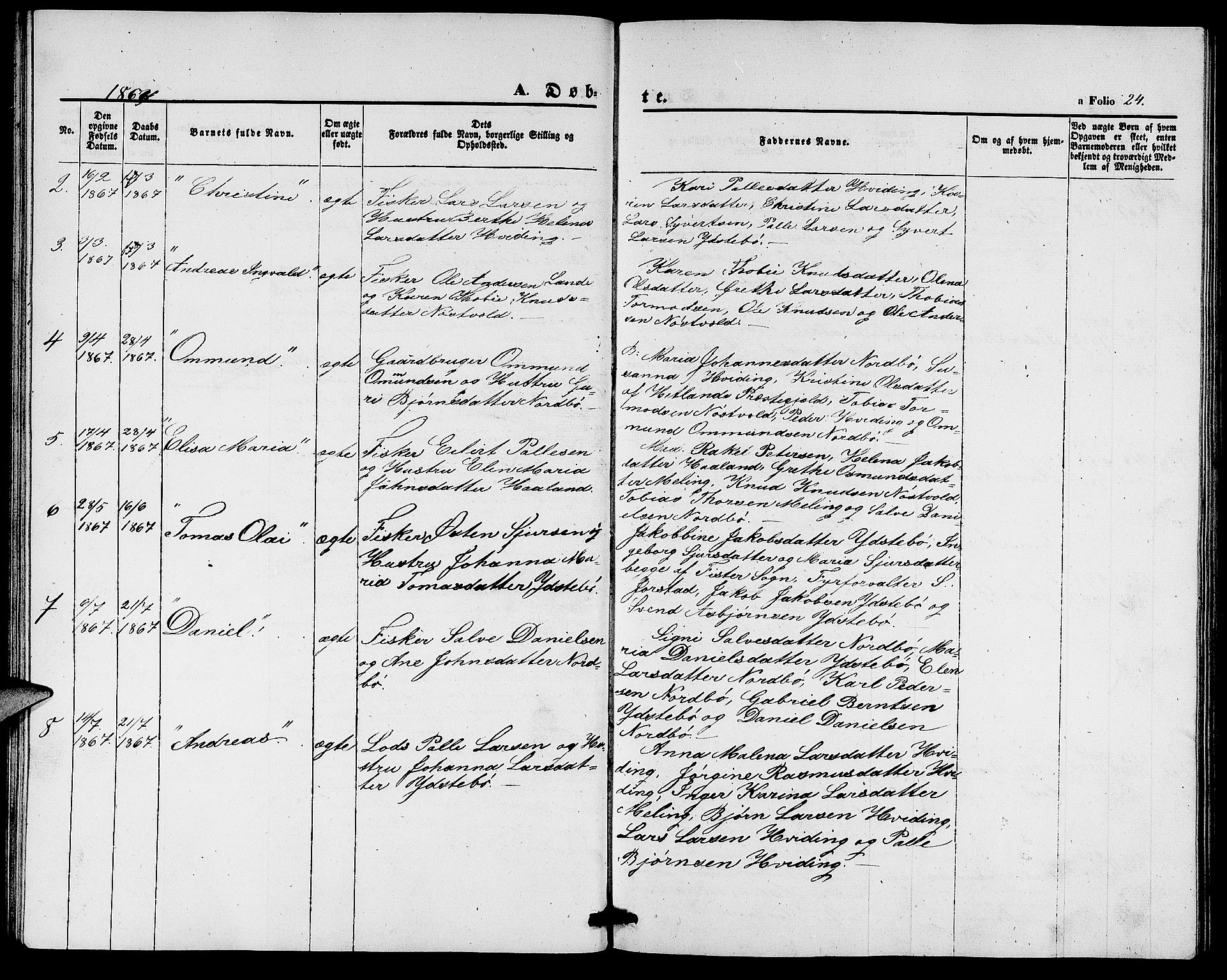 Rennesøy sokneprestkontor, SAST/A -101827/H/Ha/Hab/L0003: Parish register (copy) no. B 3, 1855-1888, p. 24