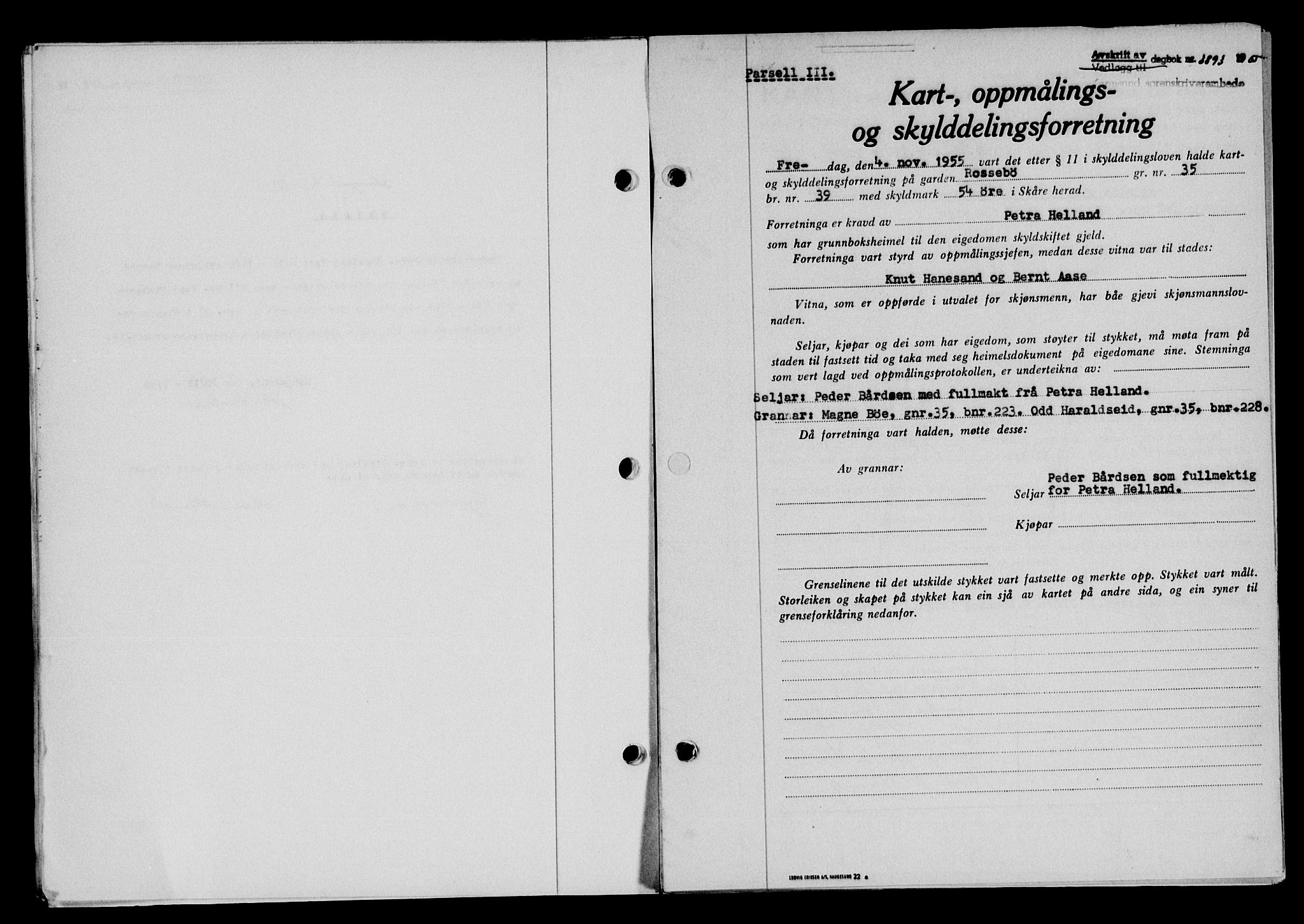 Karmsund sorenskriveri, SAST/A-100311/01/II/IIB/L0118: Mortgage book no. 98A, 1955-1956, Diary no: : 3893/1955