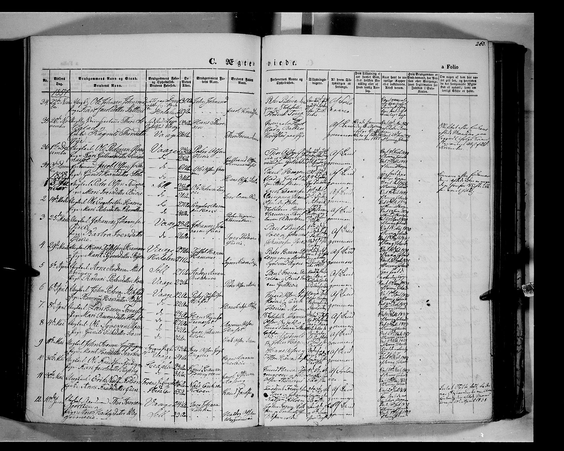 Vågå prestekontor, SAH/PREST-076/H/Ha/Haa/L0006: Parish register (official) no. 6 /1, 1856-1872, p. 260
