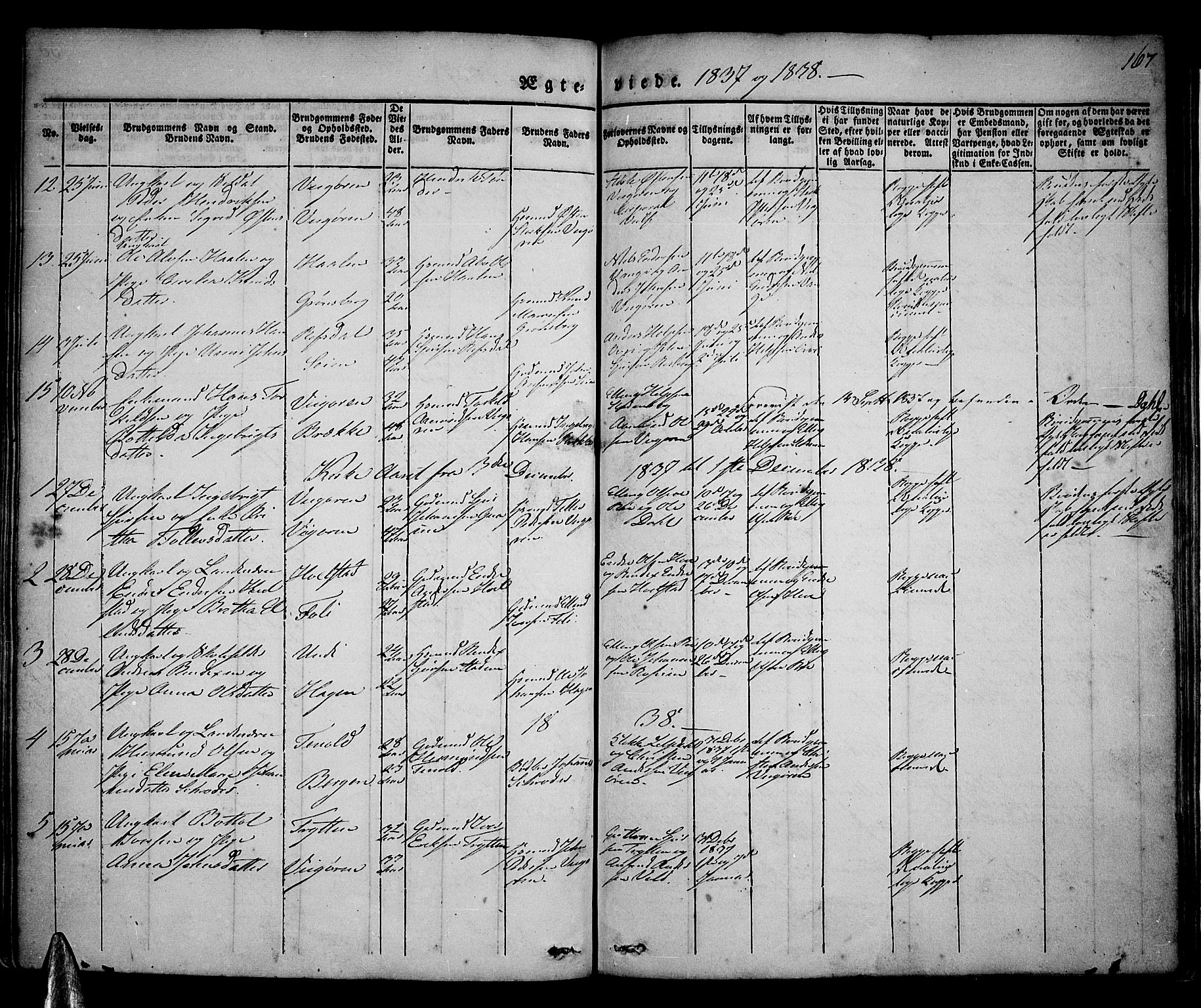 Vik sokneprestembete, AV/SAB-A-81501/H/Haa/Haaa/L0007: Parish register (official) no. A 7, 1831-1845, p. 167