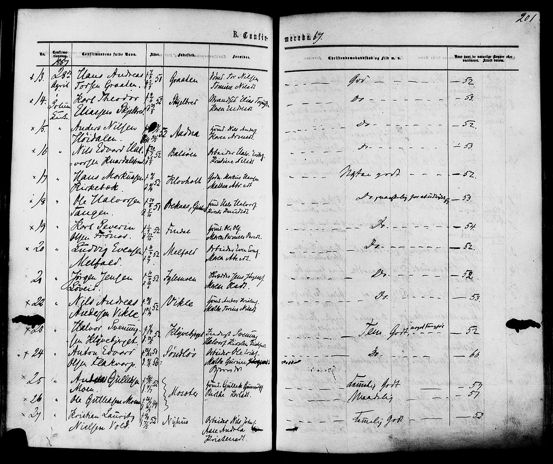 Solum kirkebøker, AV/SAKO-A-306/F/Fa/L0008: Parish register (official) no. I 8, 1865-1876, p. 201