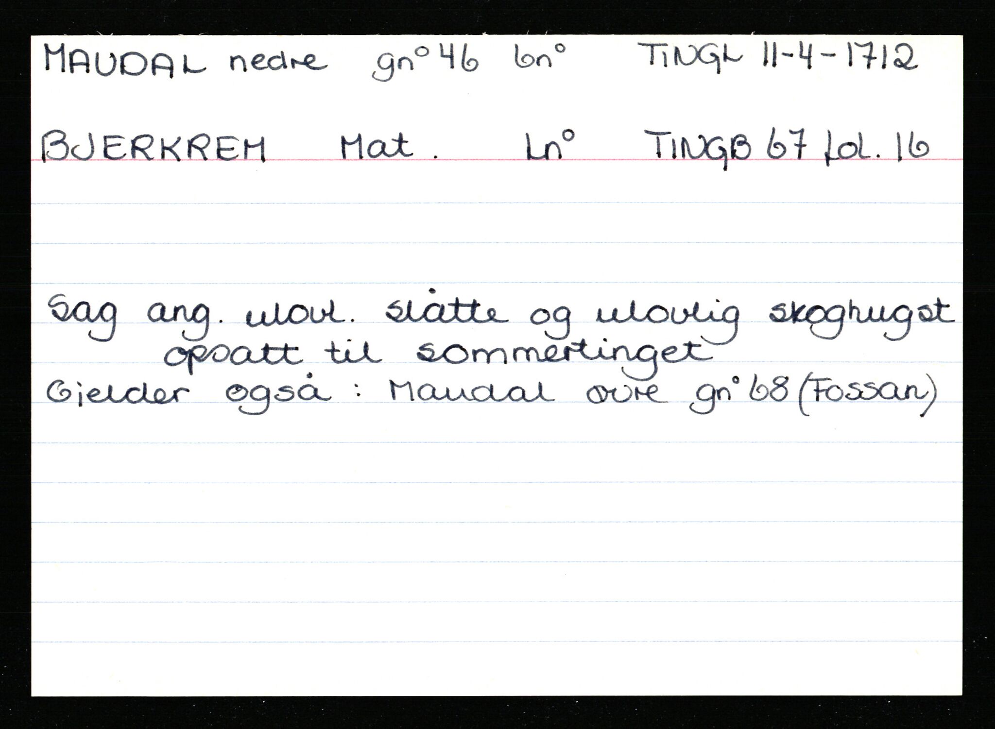 Statsarkivet i Stavanger, AV/SAST-A-101971/03/Y/Ym/L0037: Åstedskort sortert etter gårdsnavn: Lædre - Mauland, 1600-1950, p. 619