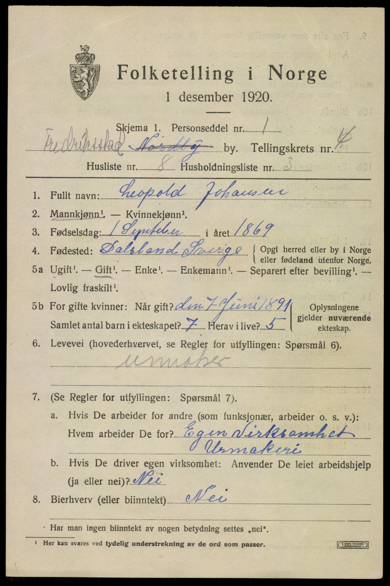 SAO, 1920 census for Fredrikstad, 1920, p. 17093