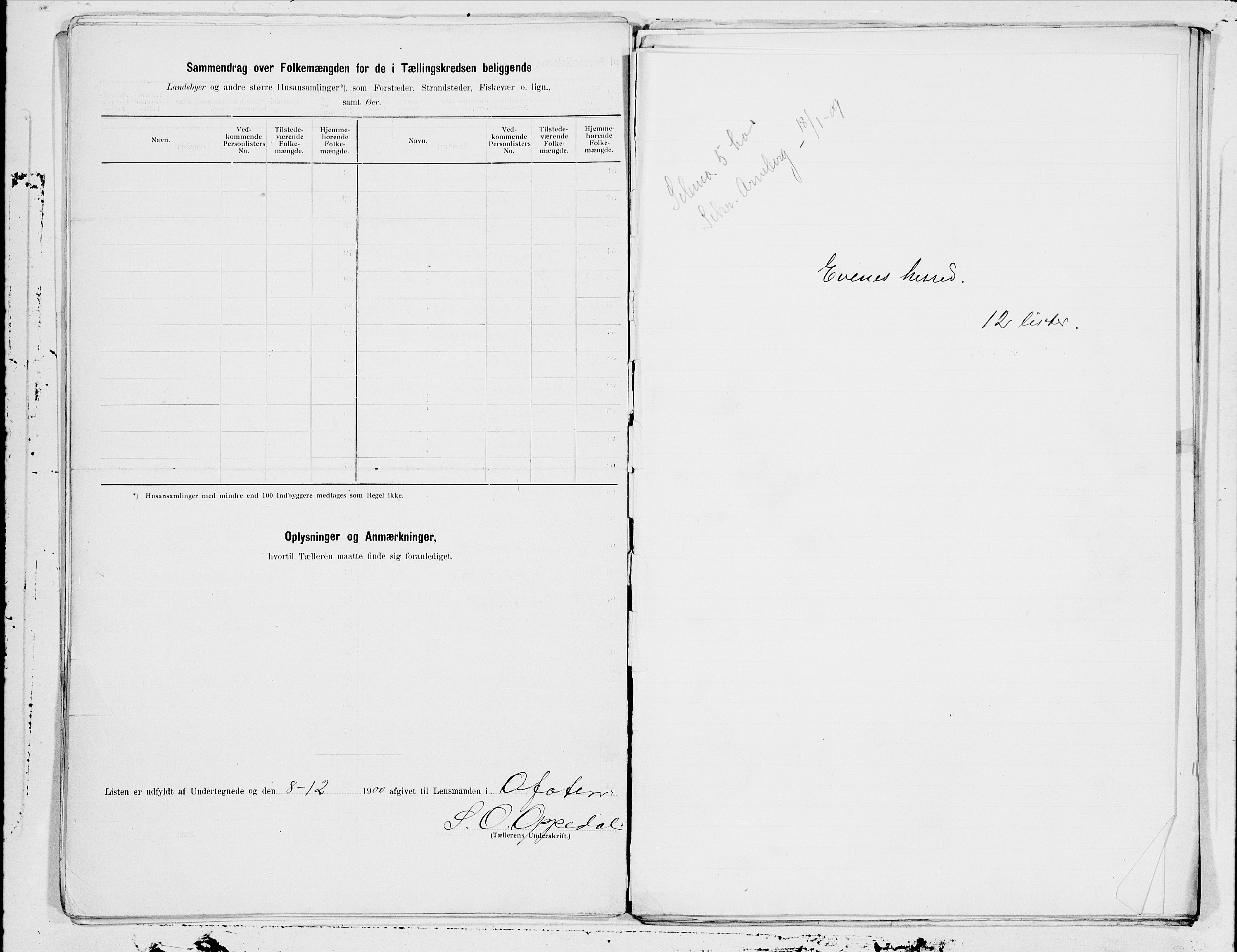 SAT, 1900 census for Evenes, 1900, p. 26