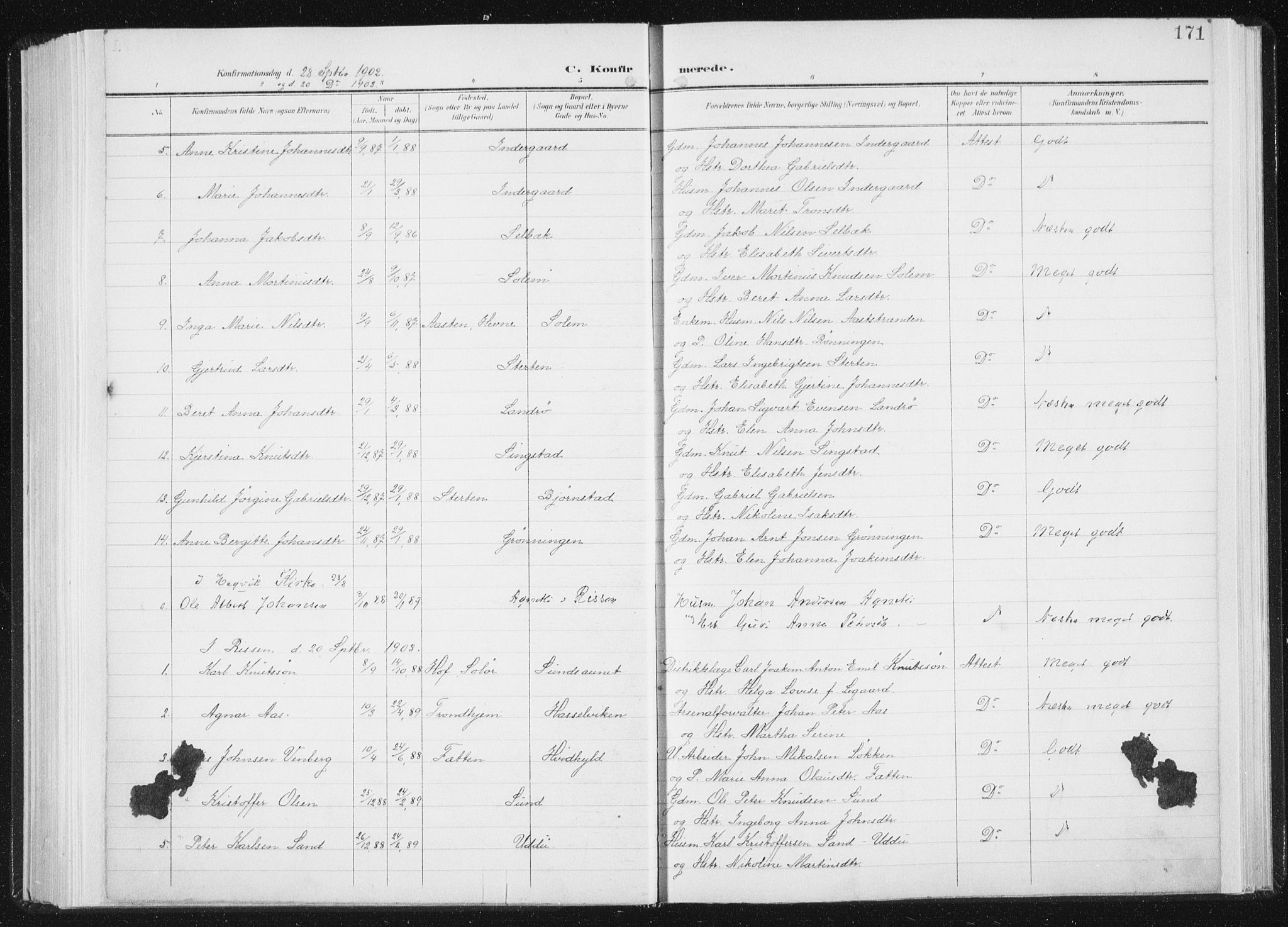 Ministerialprotokoller, klokkerbøker og fødselsregistre - Sør-Trøndelag, SAT/A-1456/647/L0635: Parish register (official) no. 647A02, 1896-1911, p. 171