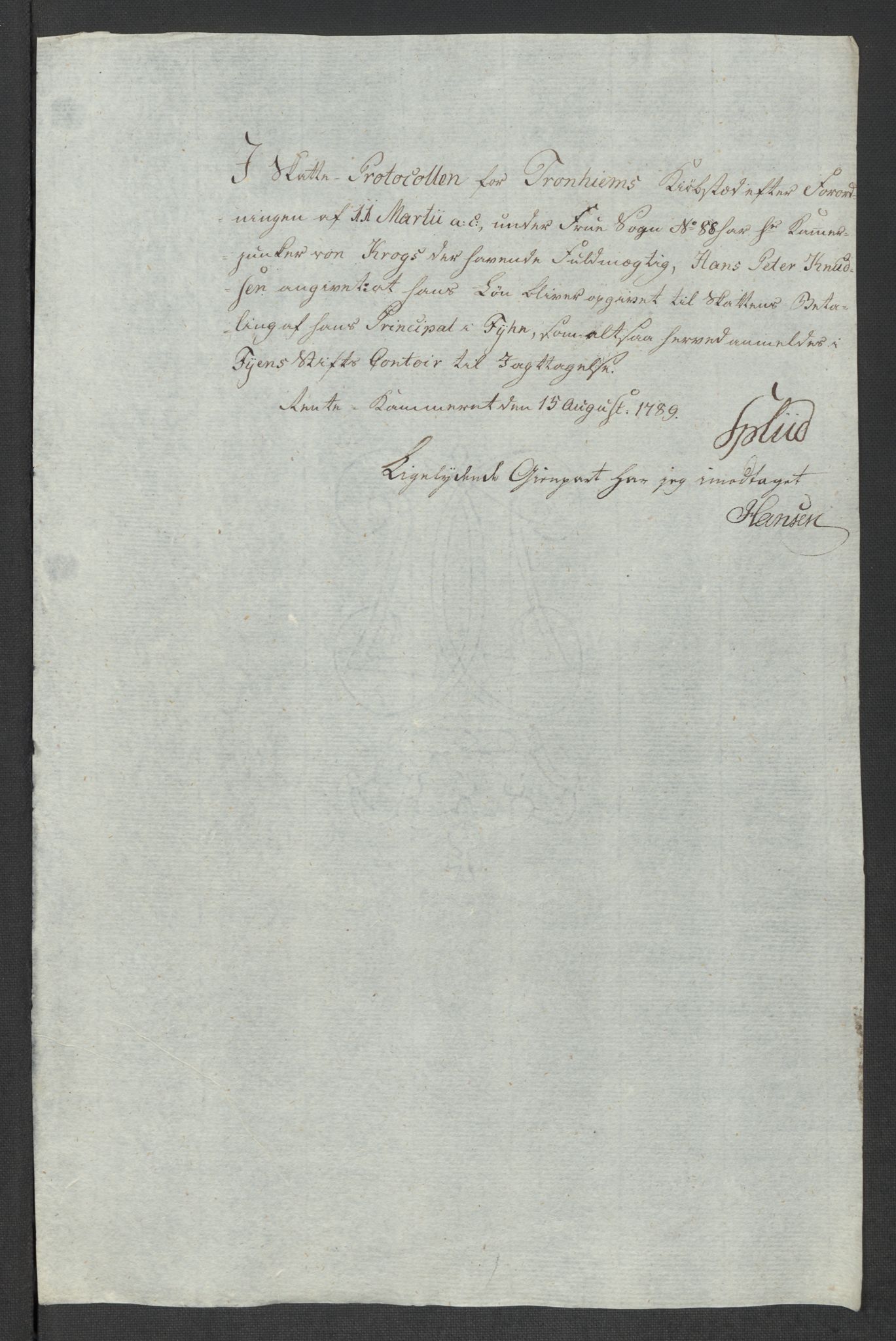 Rentekammeret inntil 1814, Reviderte regnskaper, Mindre regnskaper, AV/RA-EA-4068/Rf/Rfe/L0052:  Trondheim, 1789, p. 280