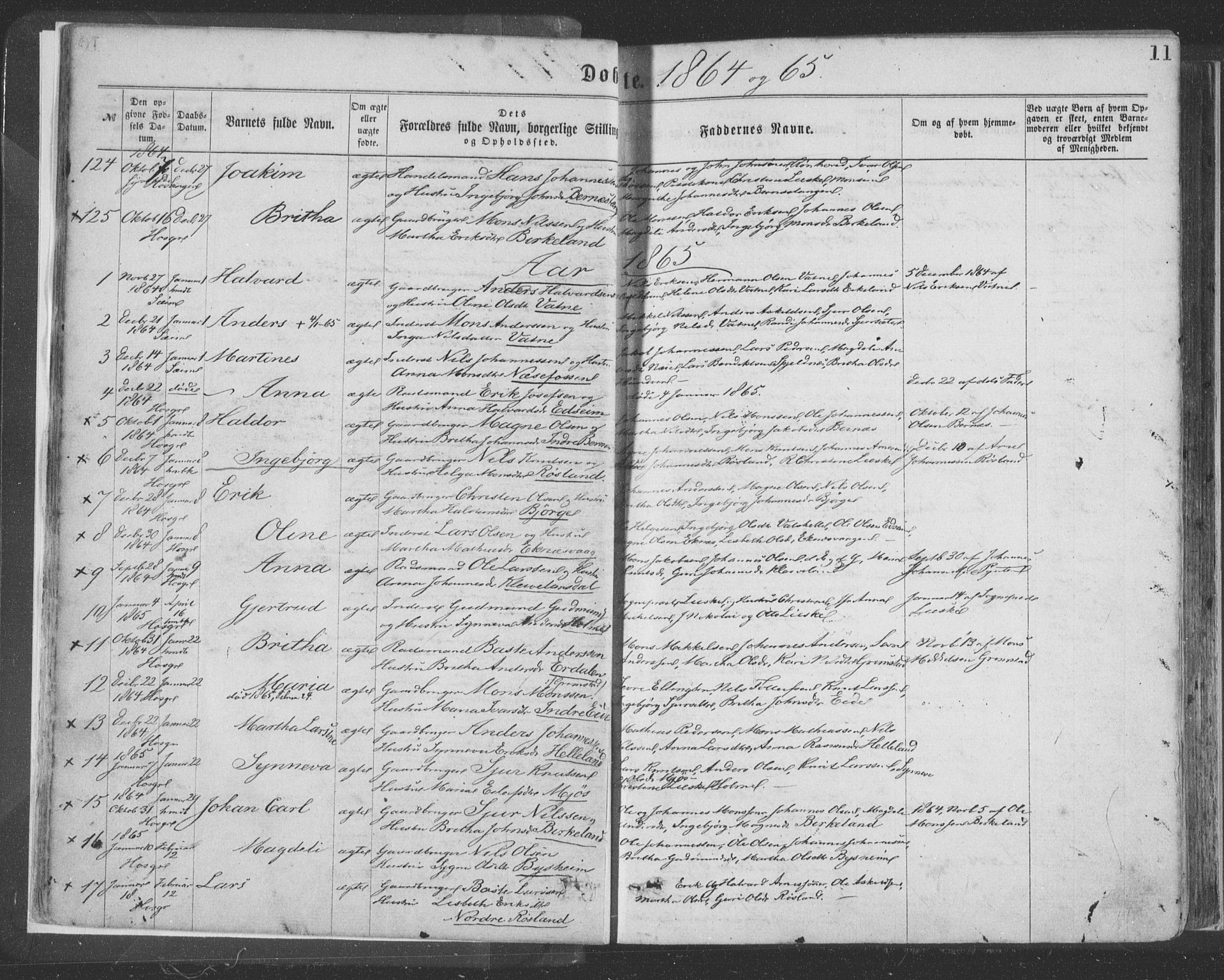 Hosanger sokneprestembete, AV/SAB-A-75801/H/Haa: Parish register (official) no. A 9, 1864-1876, p. 11