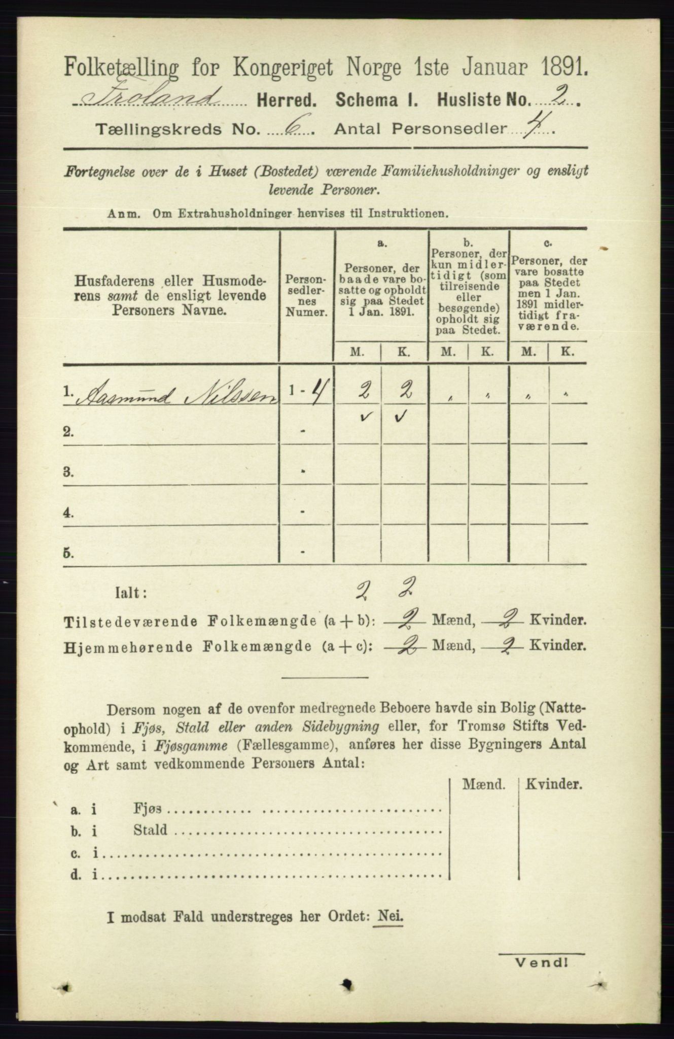 RA, 1891 census for 0919 Froland, 1891, p. 2133