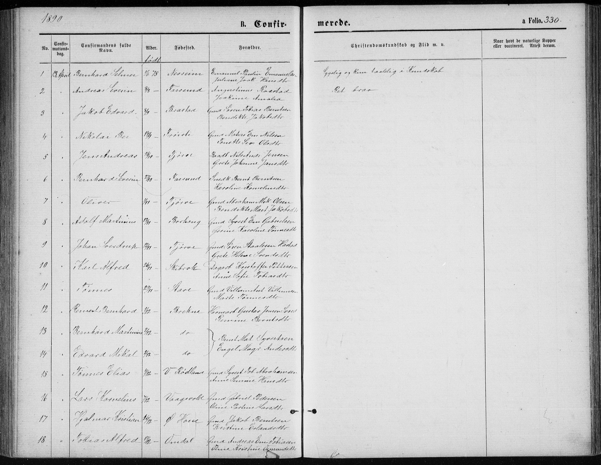 Lista sokneprestkontor, AV/SAK-1111-0027/F/Fb/L0004: Parish register (copy) no. B 4, 1877-1891, p. 330