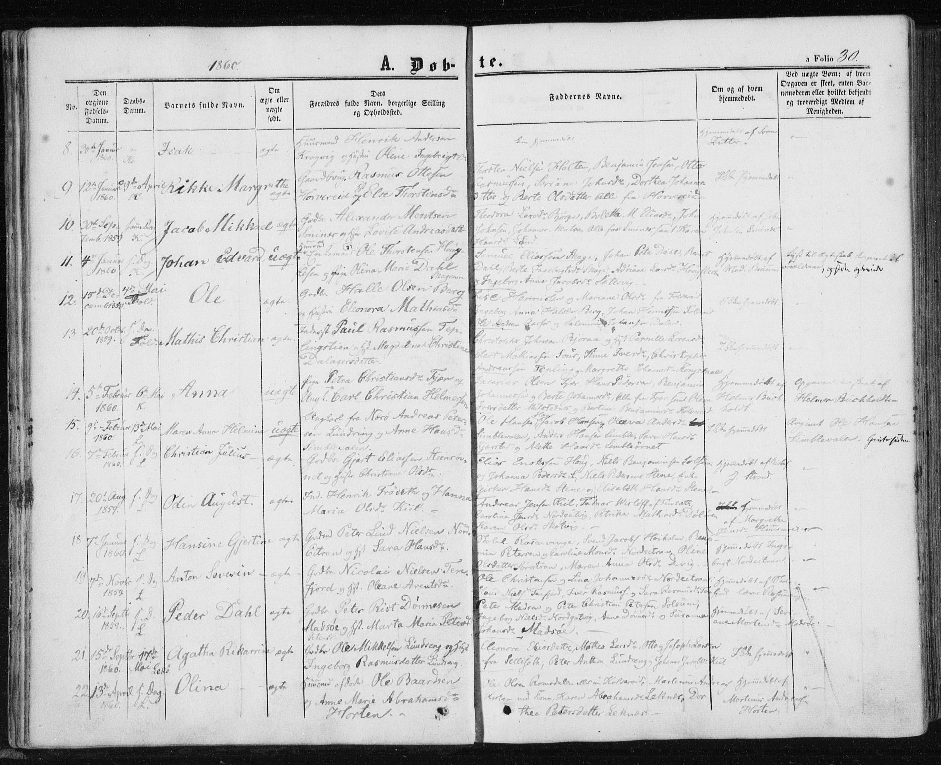 Ministerialprotokoller, klokkerbøker og fødselsregistre - Nord-Trøndelag, SAT/A-1458/780/L0641: Parish register (official) no. 780A06, 1857-1874, p. 30
