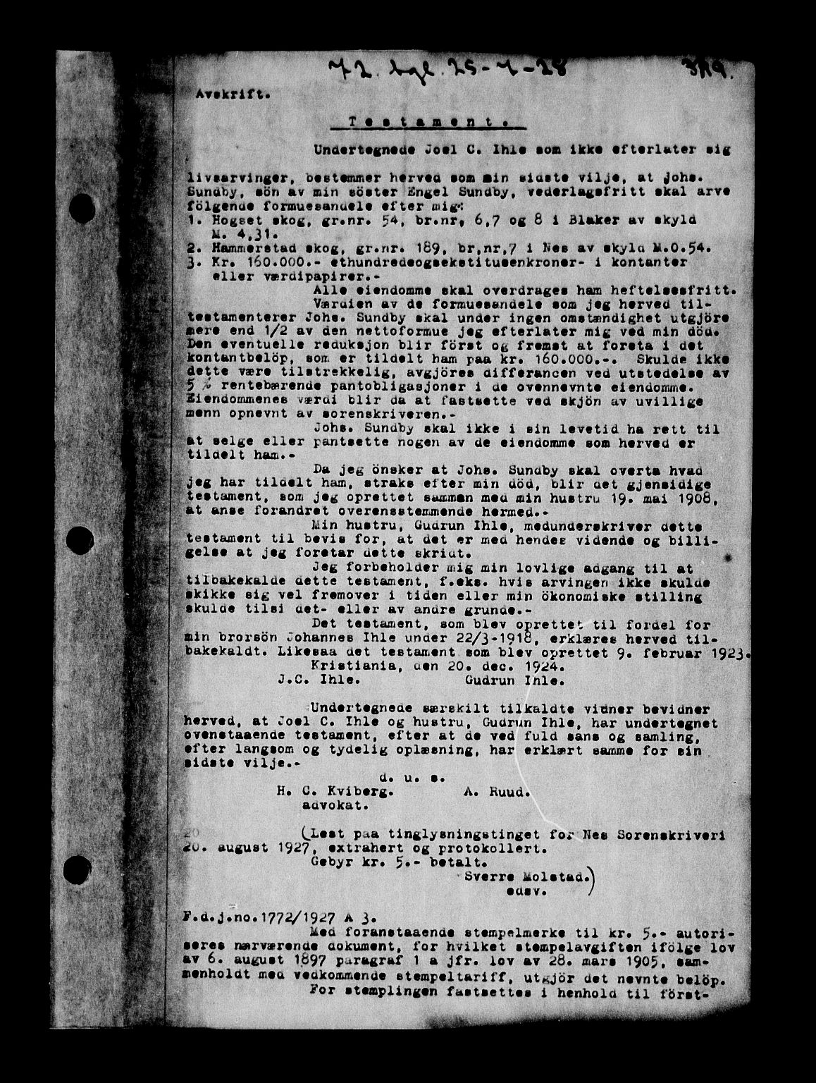 Nedre Romerike sorenskriveri, SAO/A-10469/G/Gb/Gba/L0074: Mortgage book no. IV, 1928-1928, Deed date: 25.07.1928