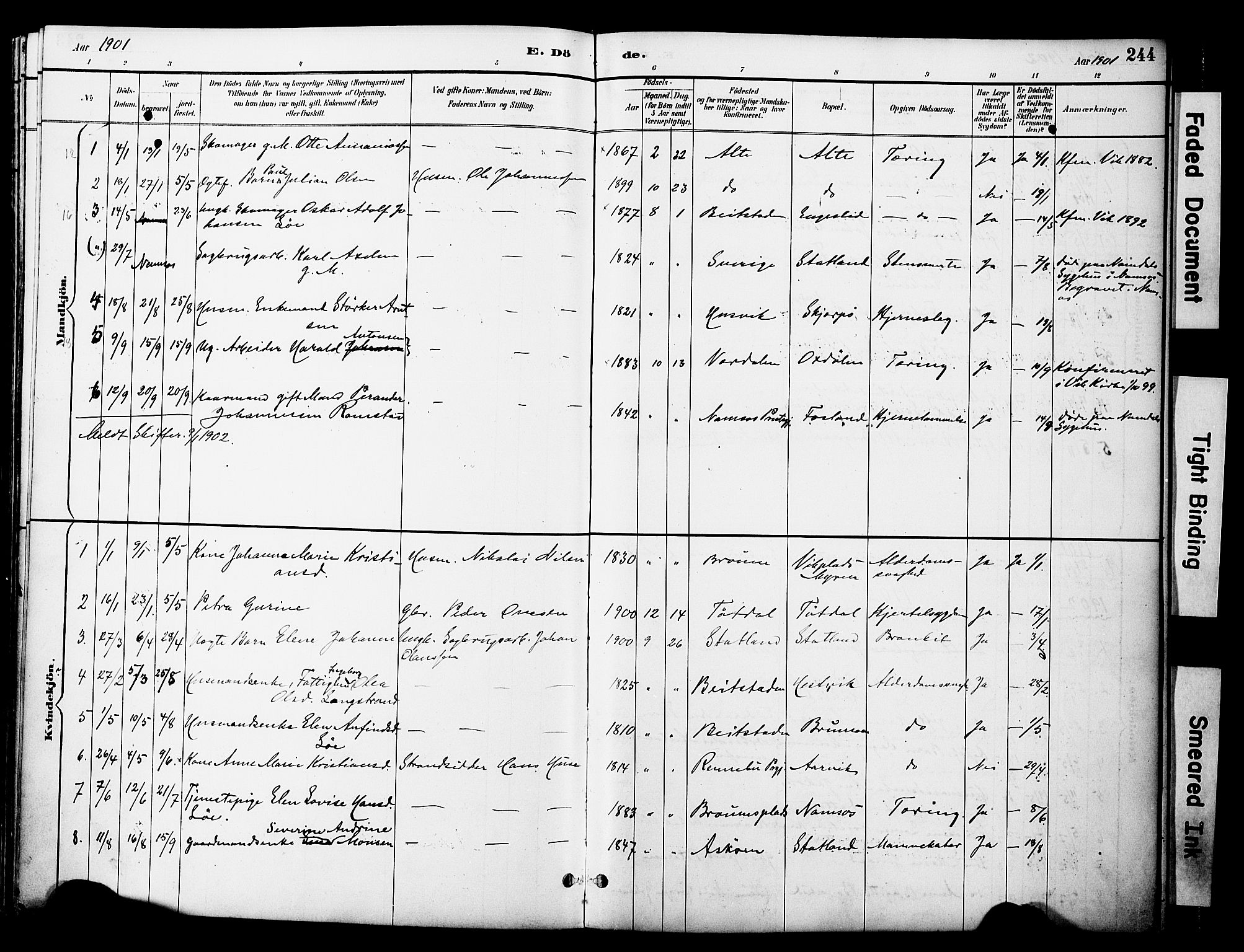 Ministerialprotokoller, klokkerbøker og fødselsregistre - Nord-Trøndelag, SAT/A-1458/774/L0628: Parish register (official) no. 774A02, 1887-1903, p. 244