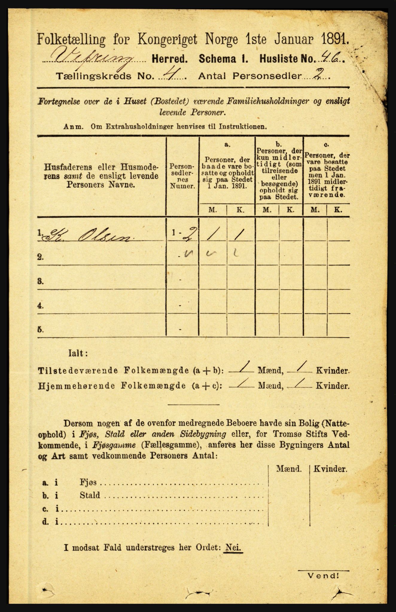 RA, 1891 census for 1434 Vevring, 1891, p. 1195