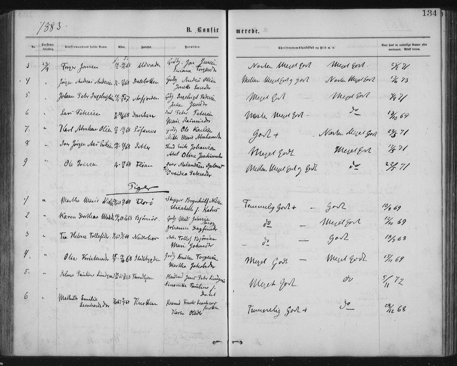 Ministerialprotokoller, klokkerbøker og fødselsregistre - Nord-Trøndelag, SAT/A-1458/771/L0596: Parish register (official) no. 771A03, 1870-1884, p. 134