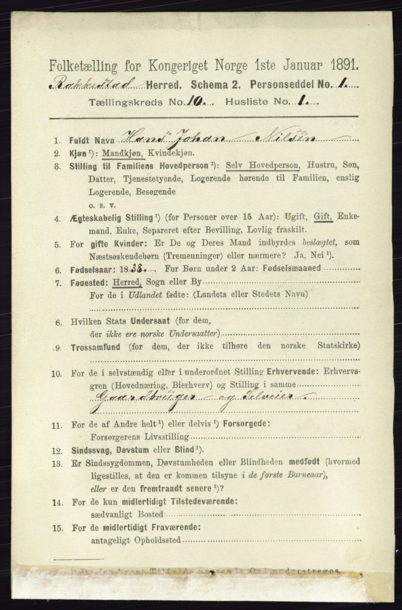 RA, 1891 census for 0128 Rakkestad, 1891, p. 4441