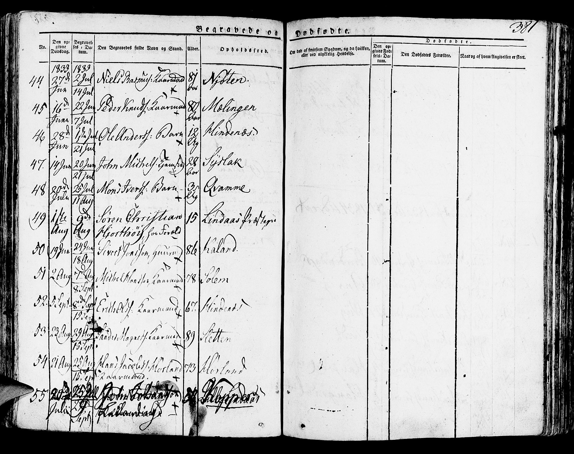 Lindås Sokneprestembete, SAB/A-76701/H/Haa: Parish register (official) no. A 8, 1823-1836, p. 381