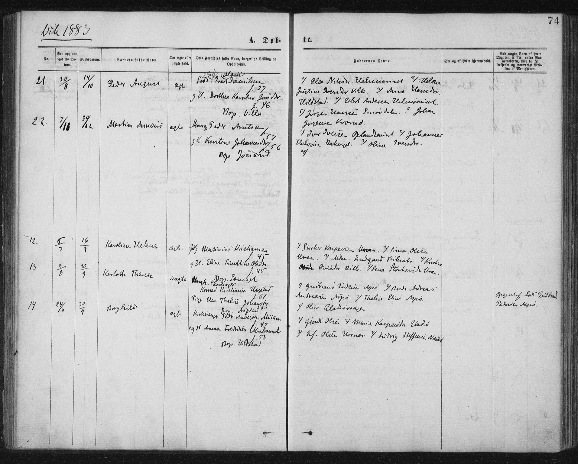Ministerialprotokoller, klokkerbøker og fødselsregistre - Nord-Trøndelag, SAT/A-1458/771/L0596: Parish register (official) no. 771A03, 1870-1884, p. 74