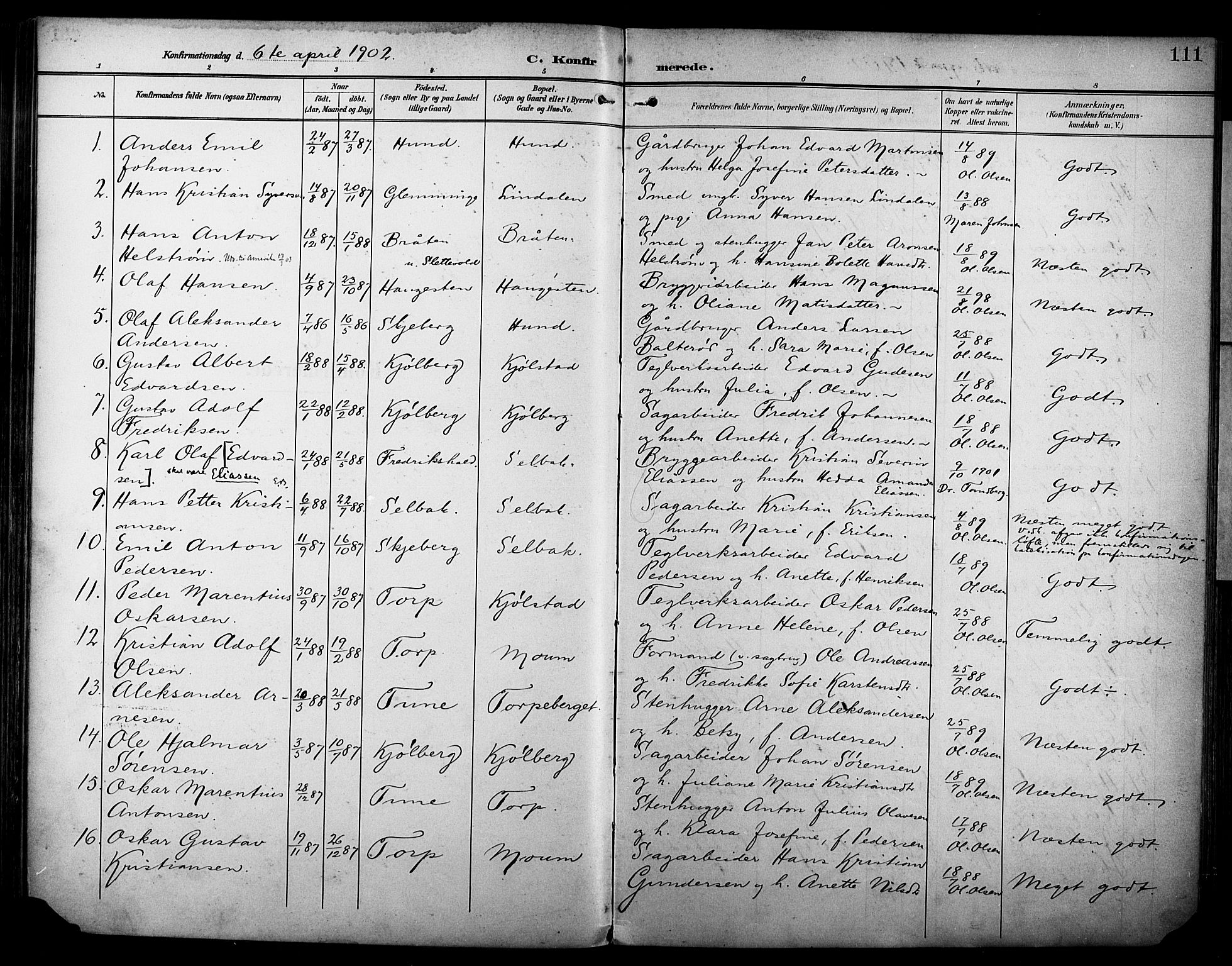 Borge prestekontor Kirkebøker, SAO/A-10903/F/Fa/L0009: Parish register (official) no. I 9, 1902-1911, p. 111