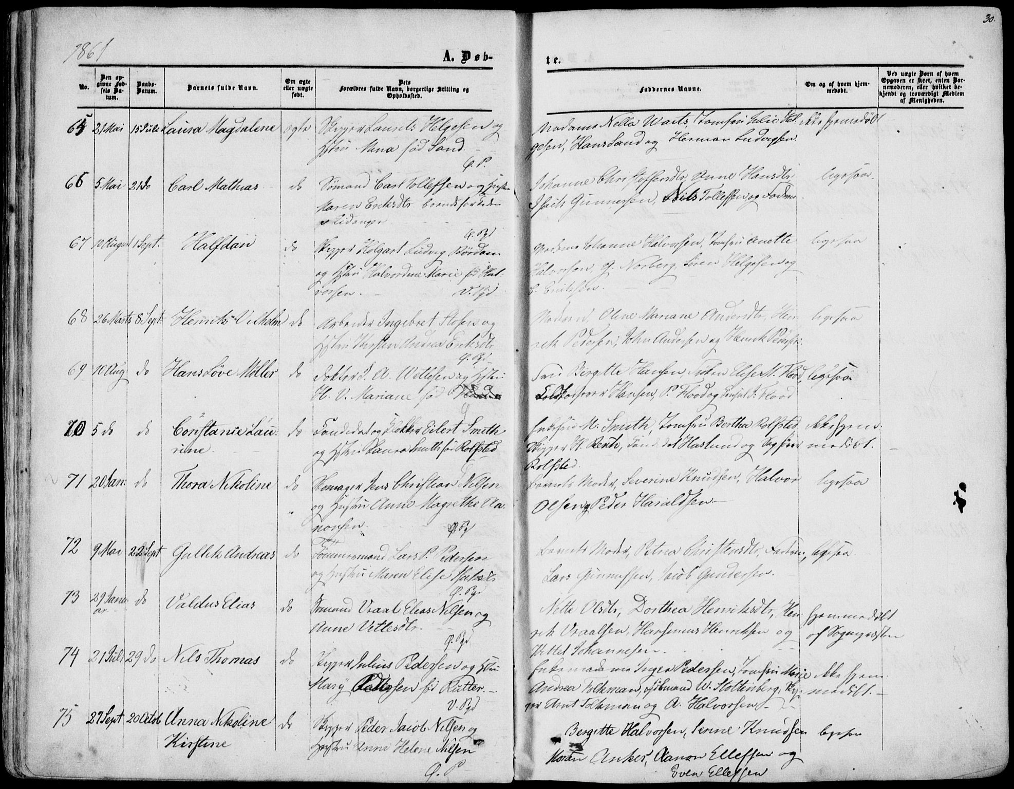 Porsgrunn kirkebøker , SAKO/A-104/F/Fa/L0007: Parish register (official) no. 7, 1858-1877, p. 30